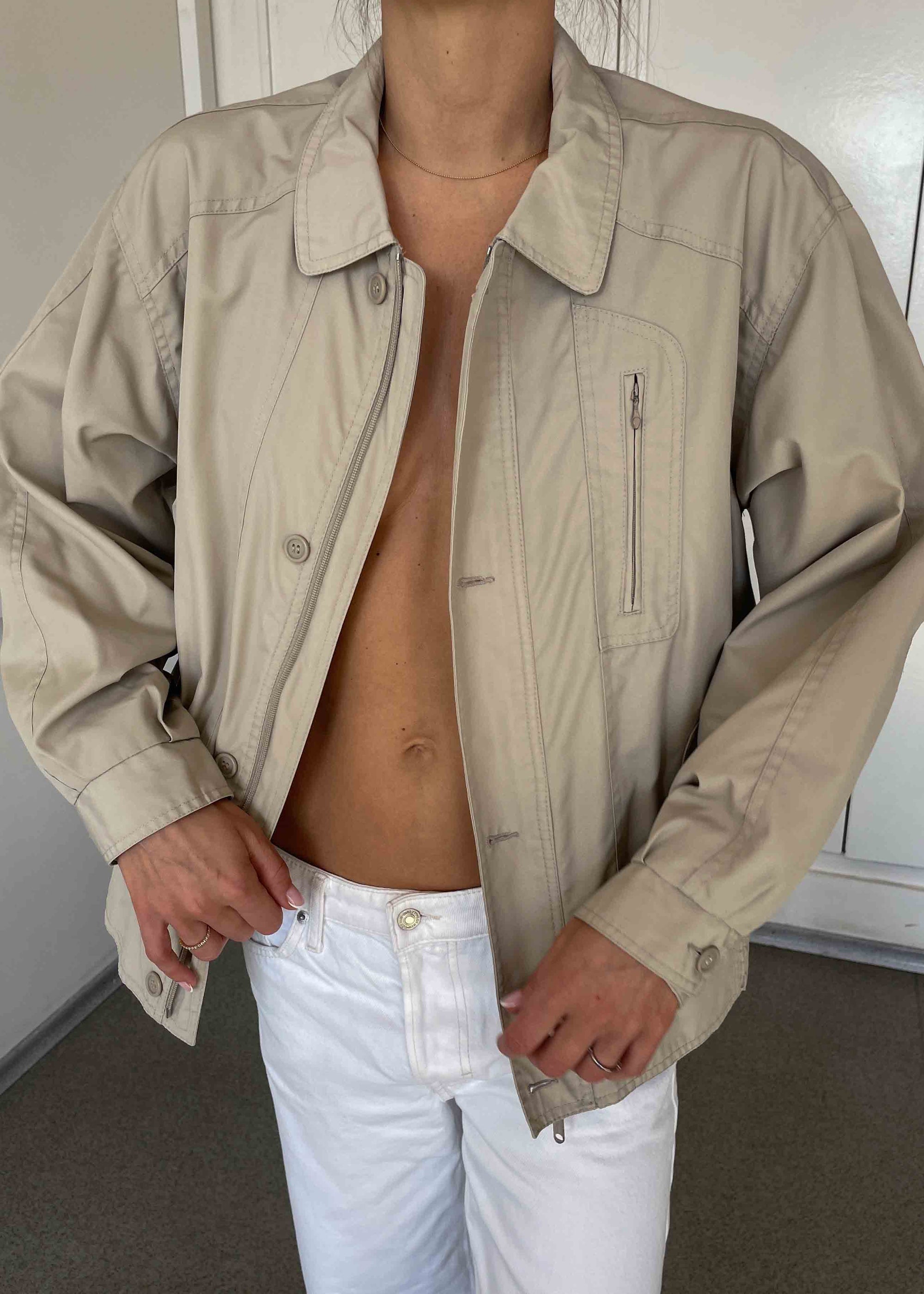 Vintage Beige Oversized Bomber Jacket