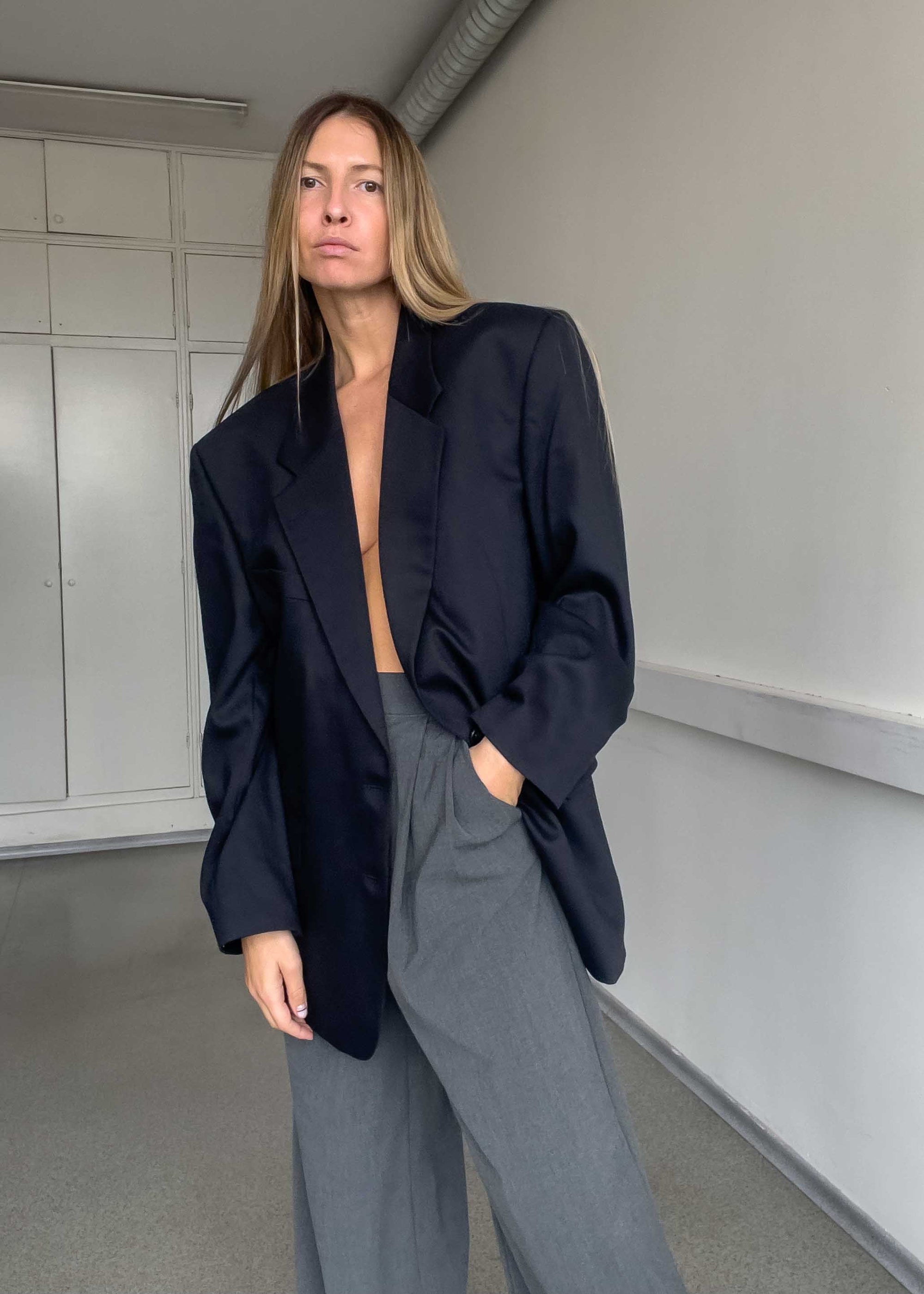 Vintage Navy Blue Oversized Blazer