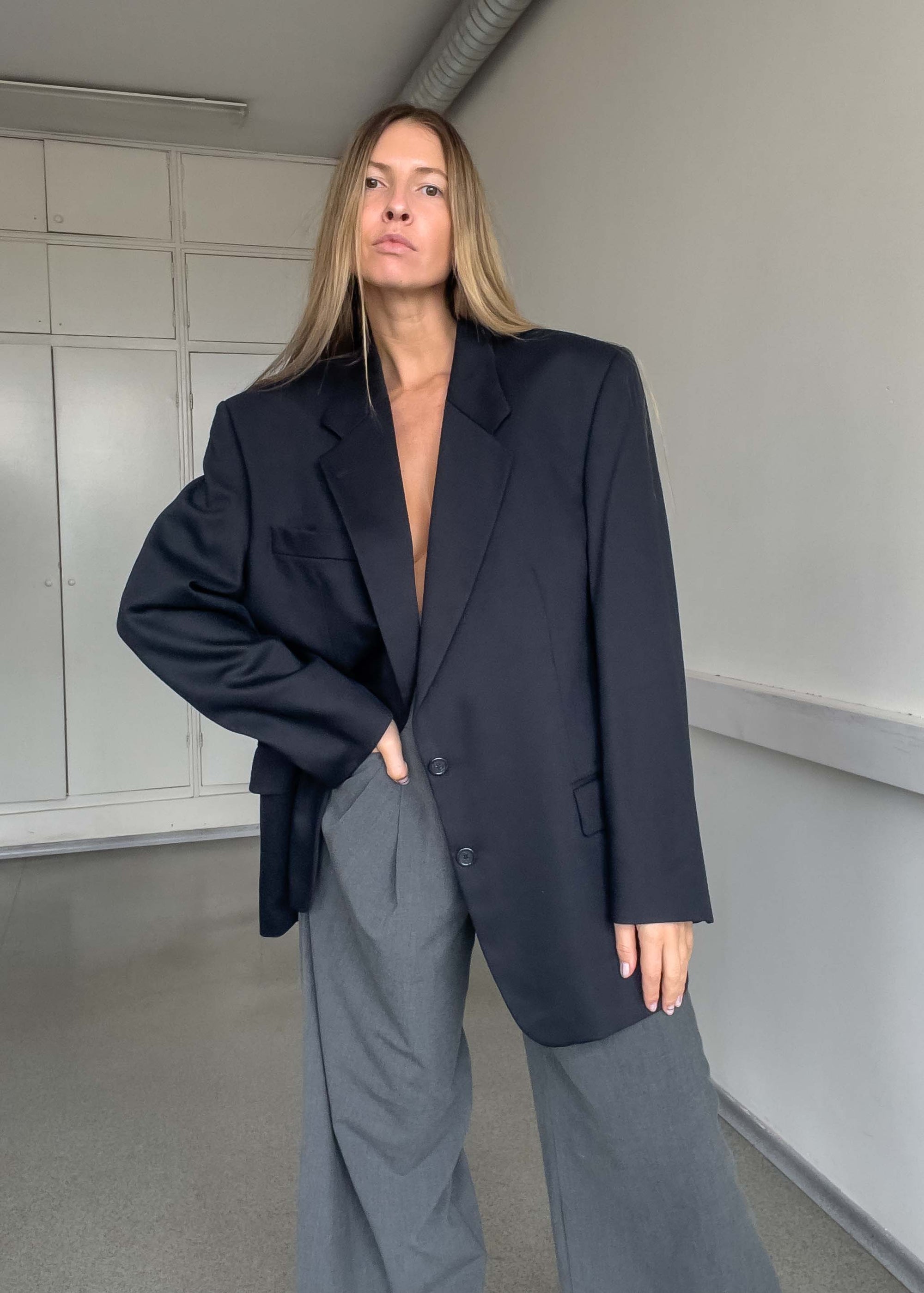 Vintage Navy Blue Oversized Blazer