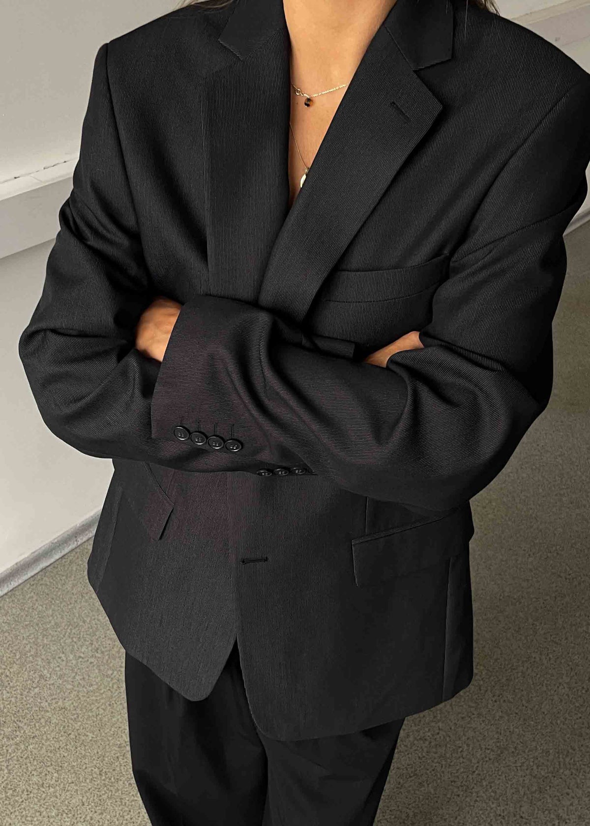 Vintage Dark Grey Stripped Oversized Blazer
