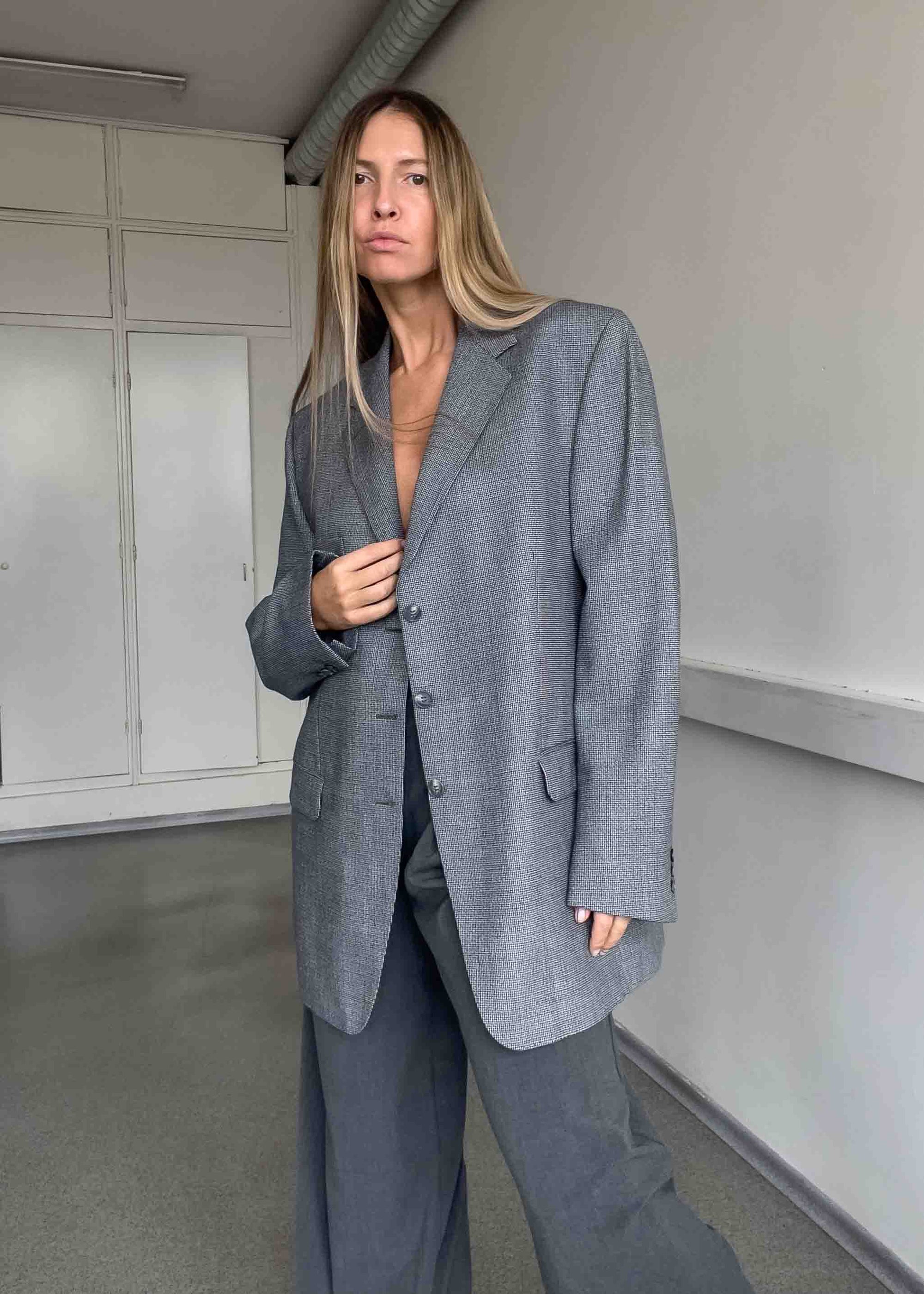 Vintage Oversized Blazer in Grey & Blue Tones