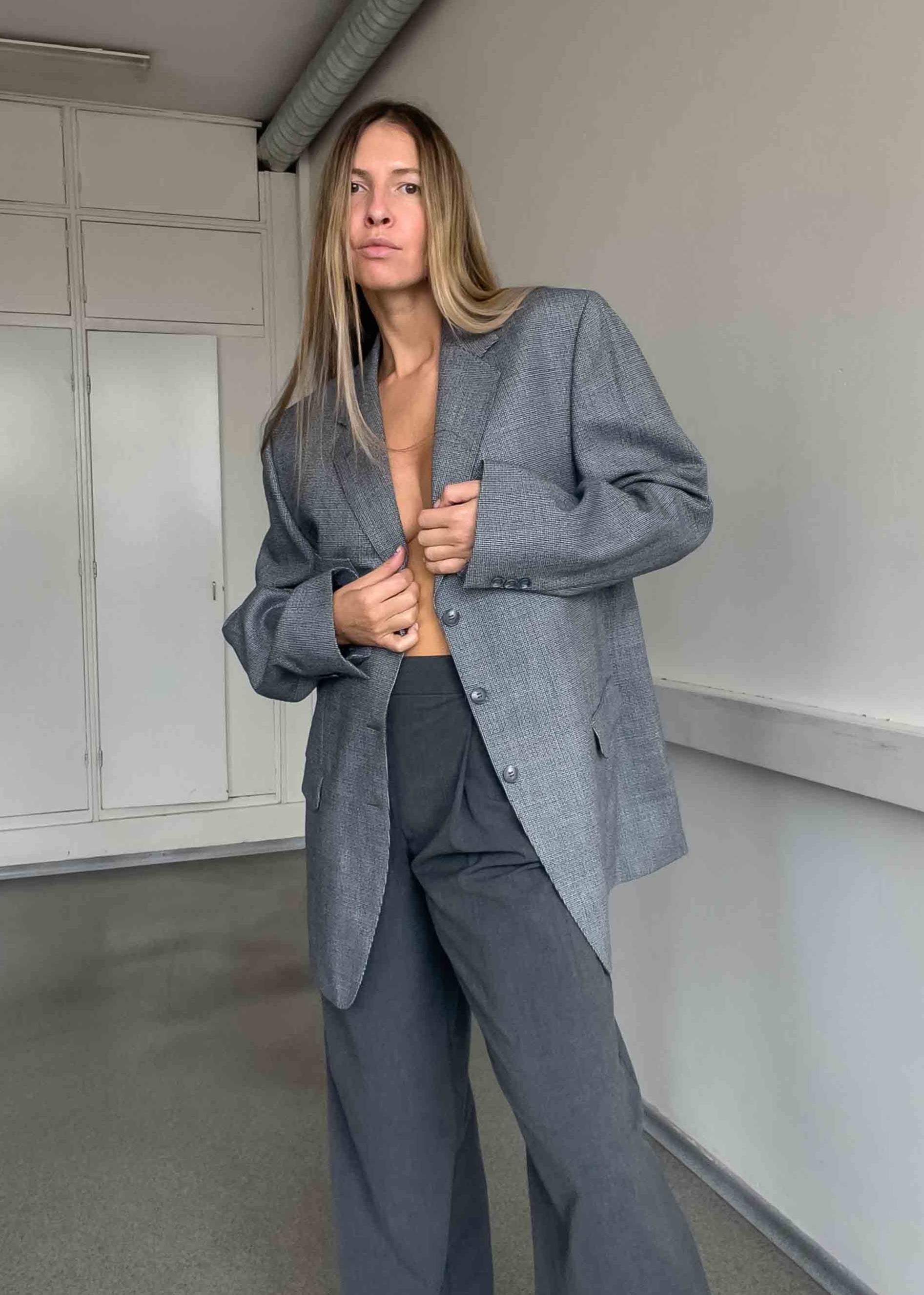 Vintage Oversized Blazer in Grey & Blue Tones