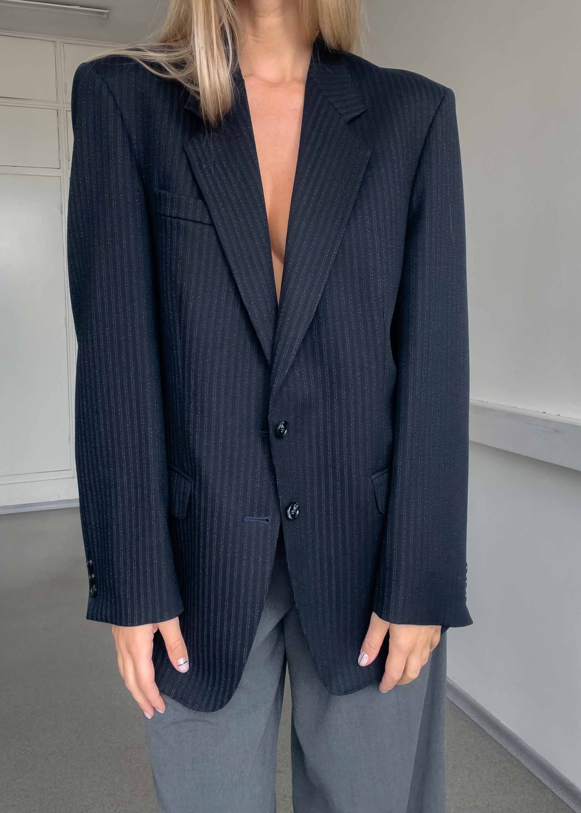 Vintage Blue Stripy Oversized Blazer