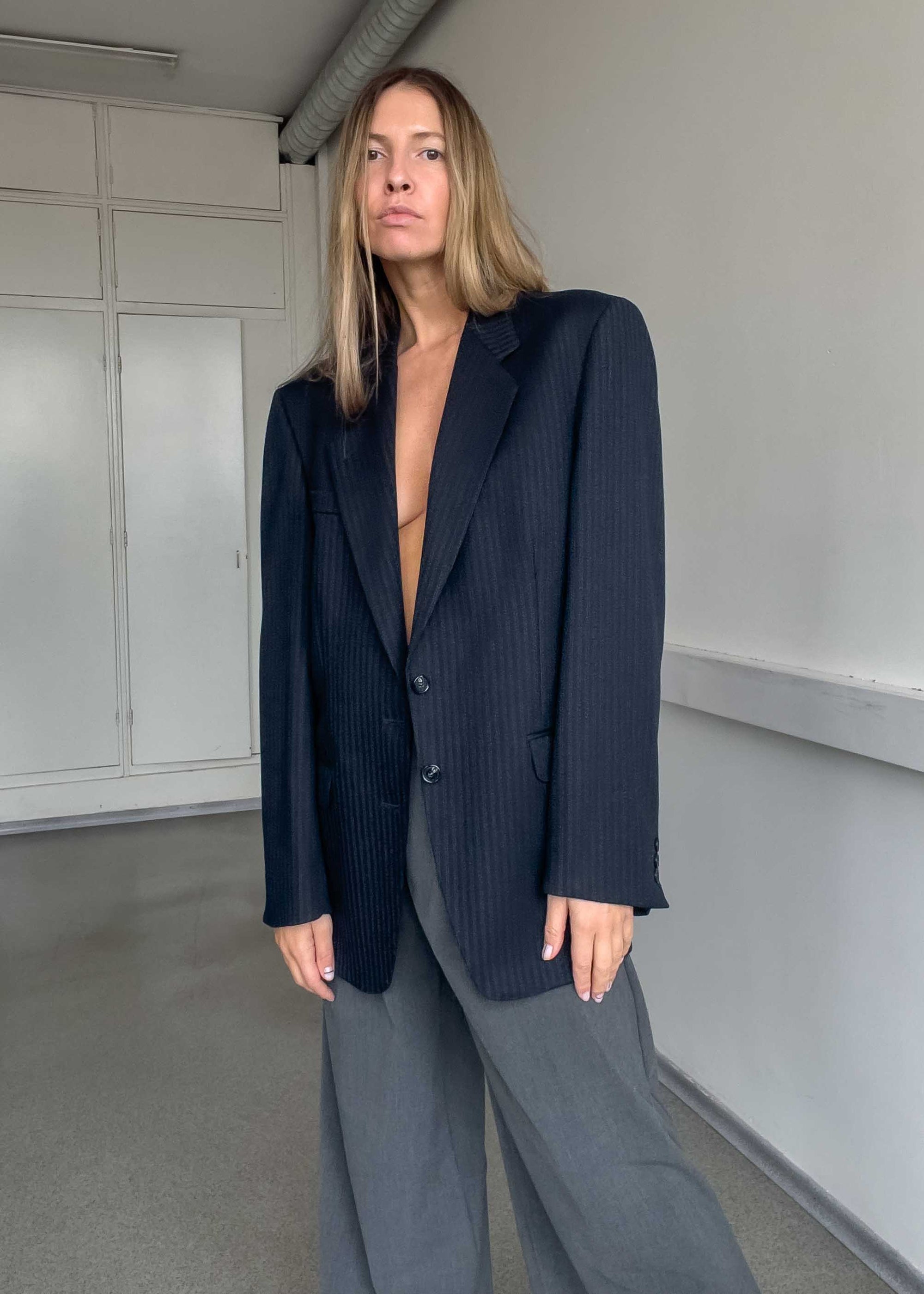 Vintage Blue Stripy Oversized Blazer