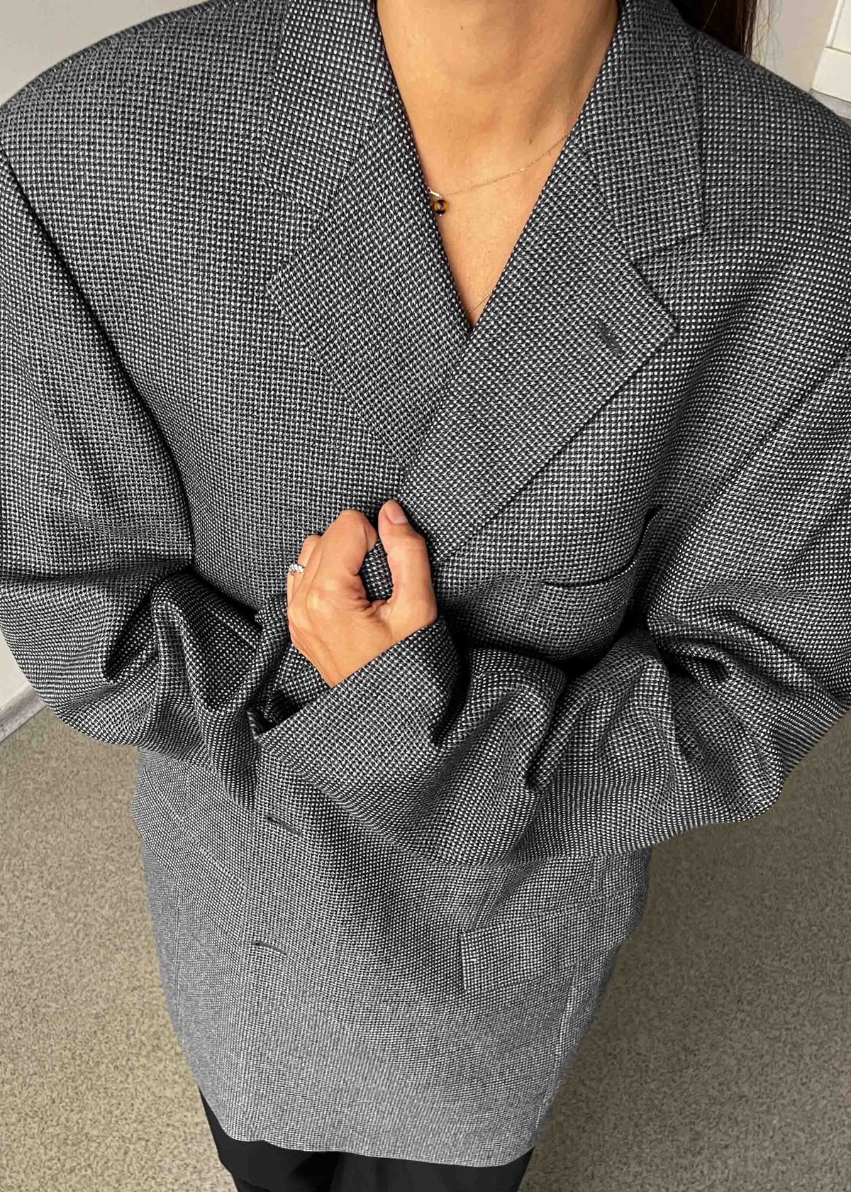 Vintage Grey Patterned Oversized 100% WOOL Blazer