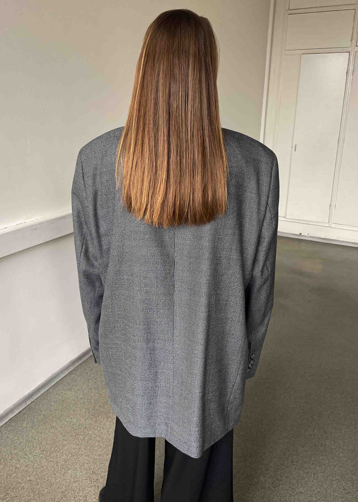 Vintage Grey Patterned Oversized 100% WOOL Blazer
