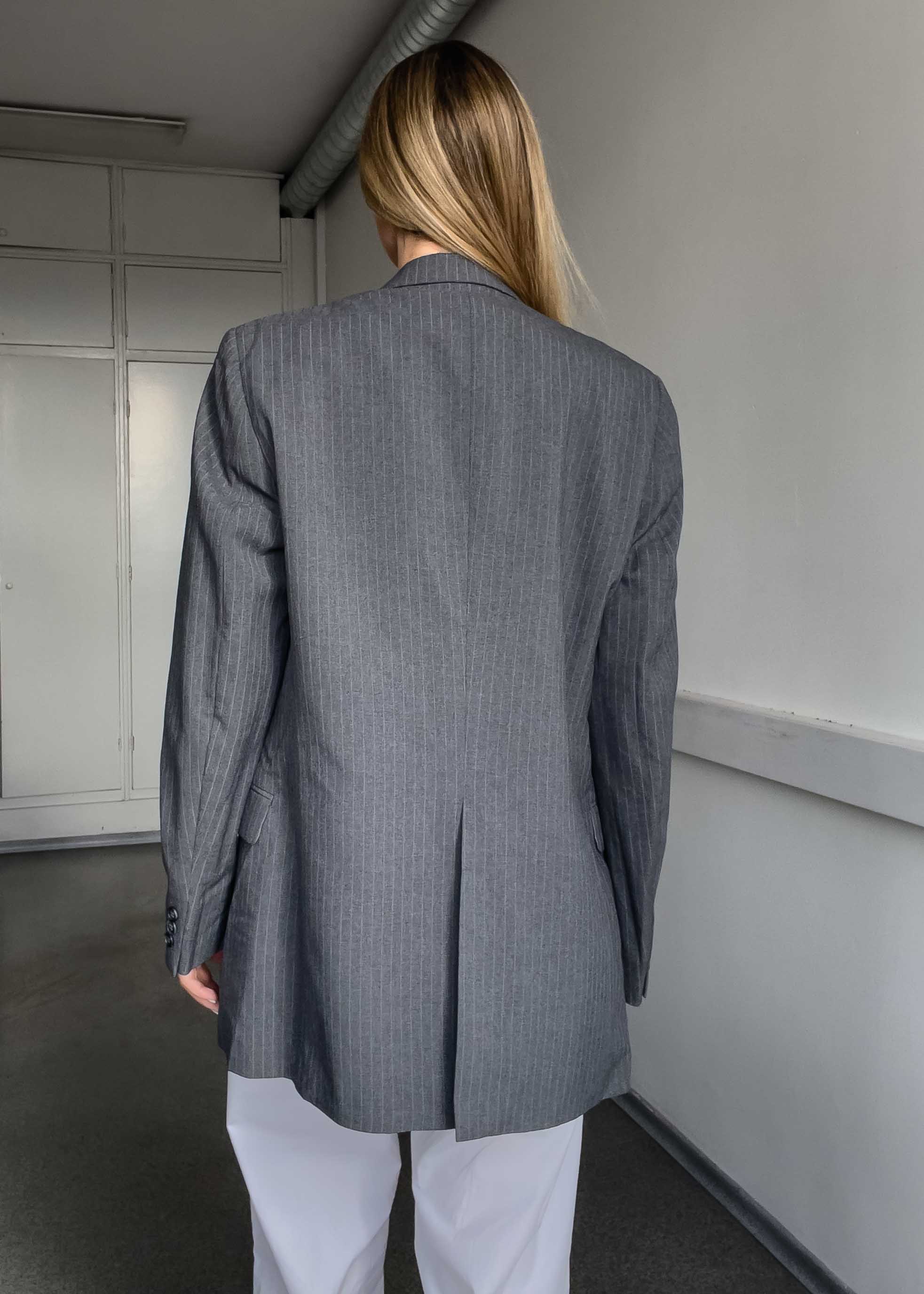Vintage Light grey Pinstriped Oversized Blazer