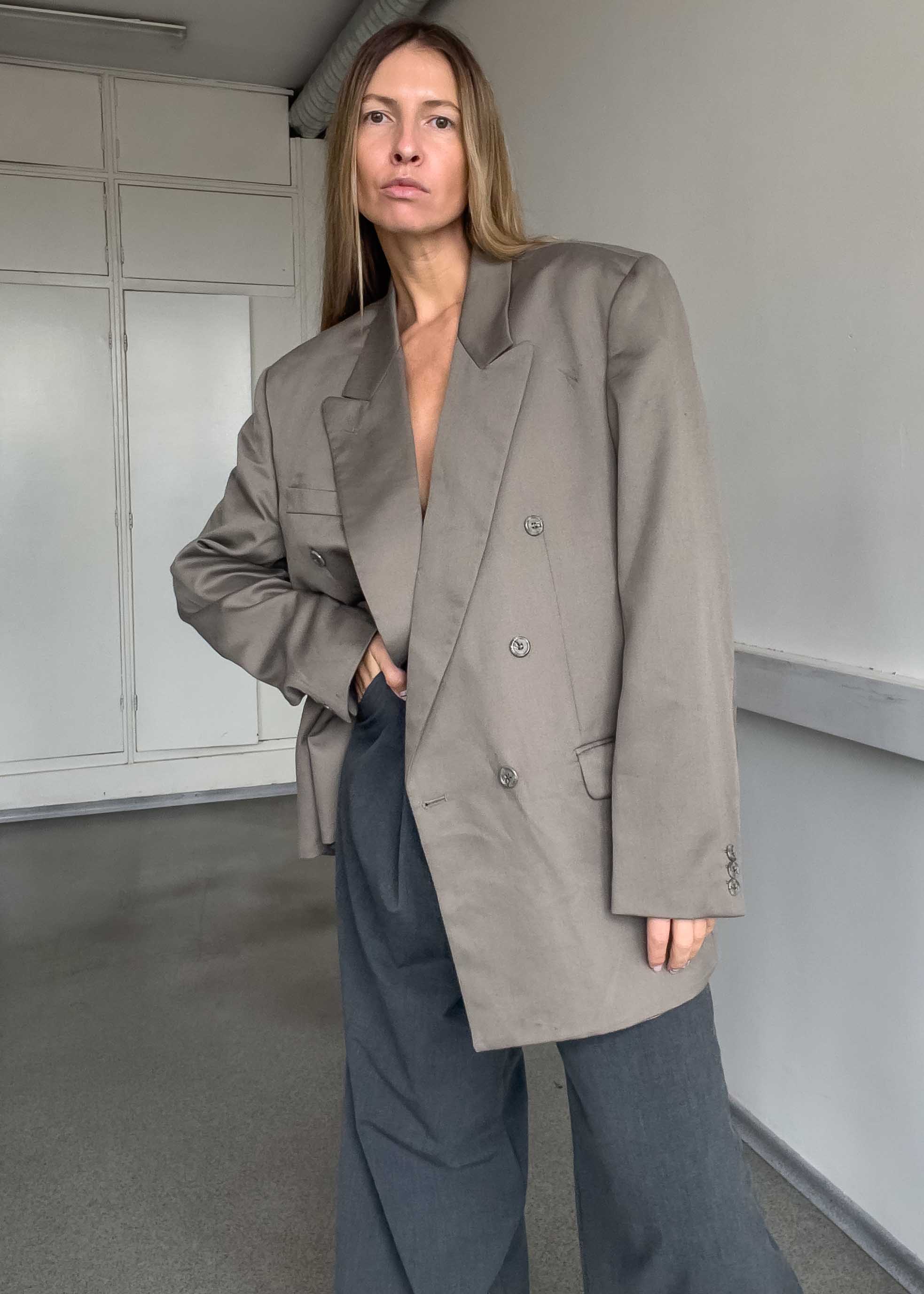 Vintage Grey Oversized Double Breasted Blazer