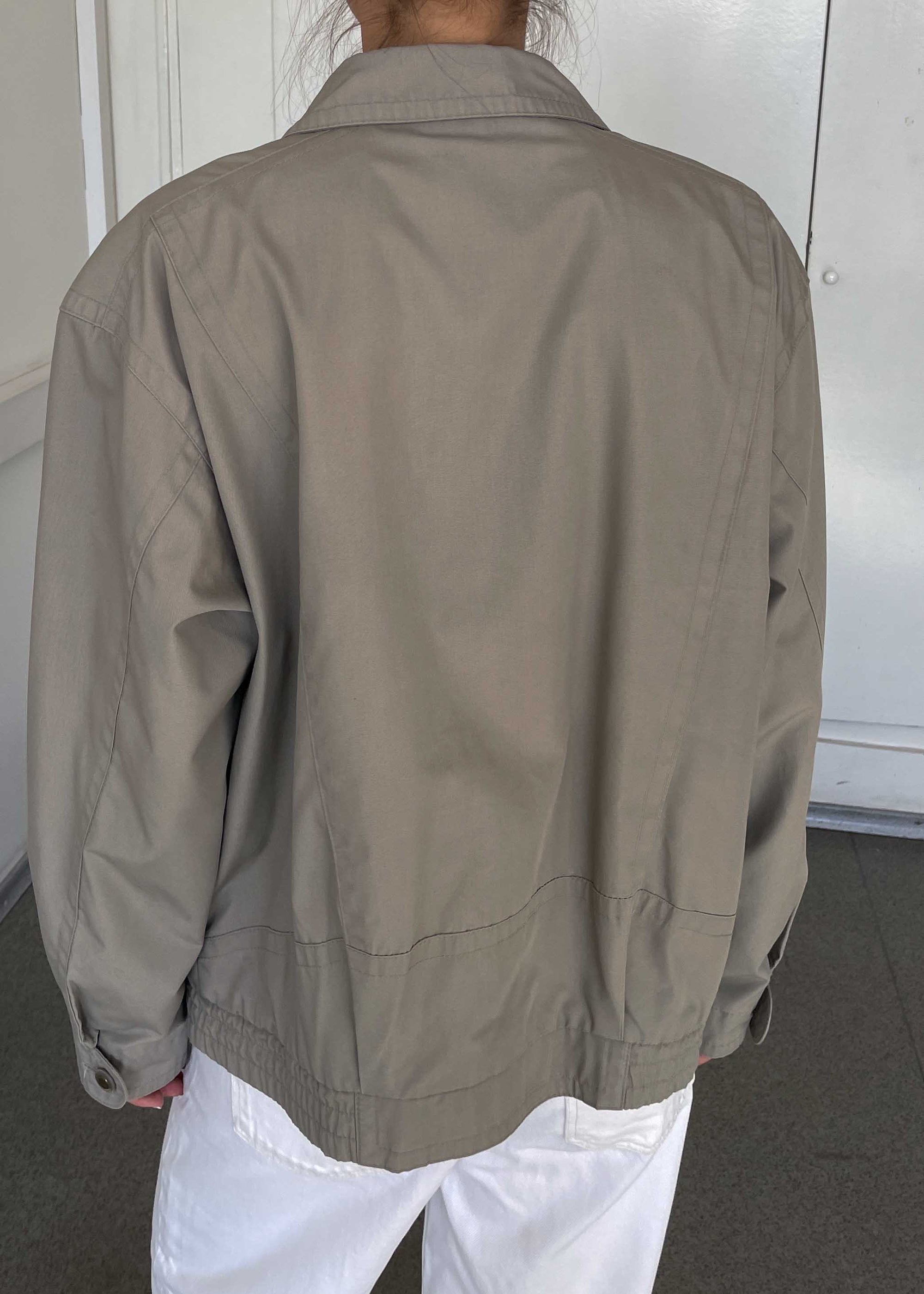 Vintage Grey Bomber Jacket – Zip & Buttons with Checkered Lining