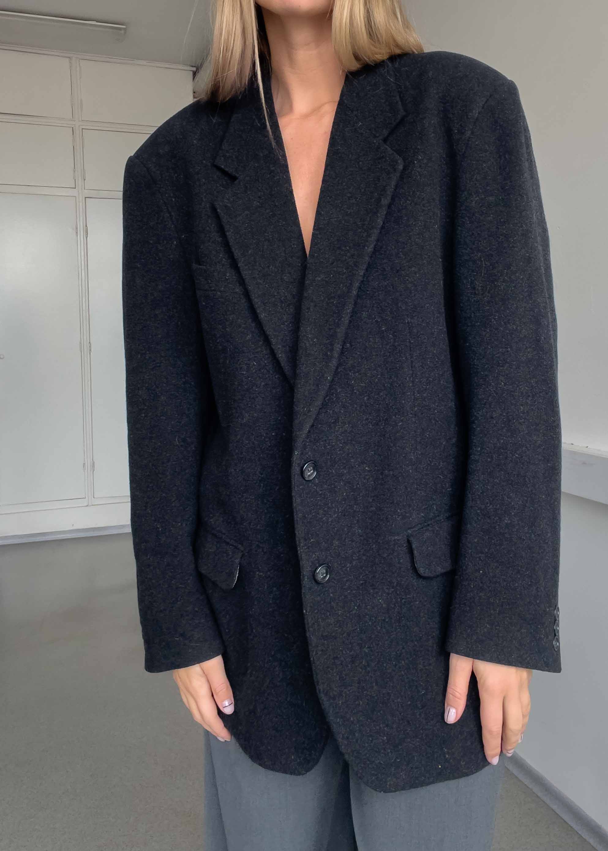 Vintage Grey Brushed Wool Oversized Blazer