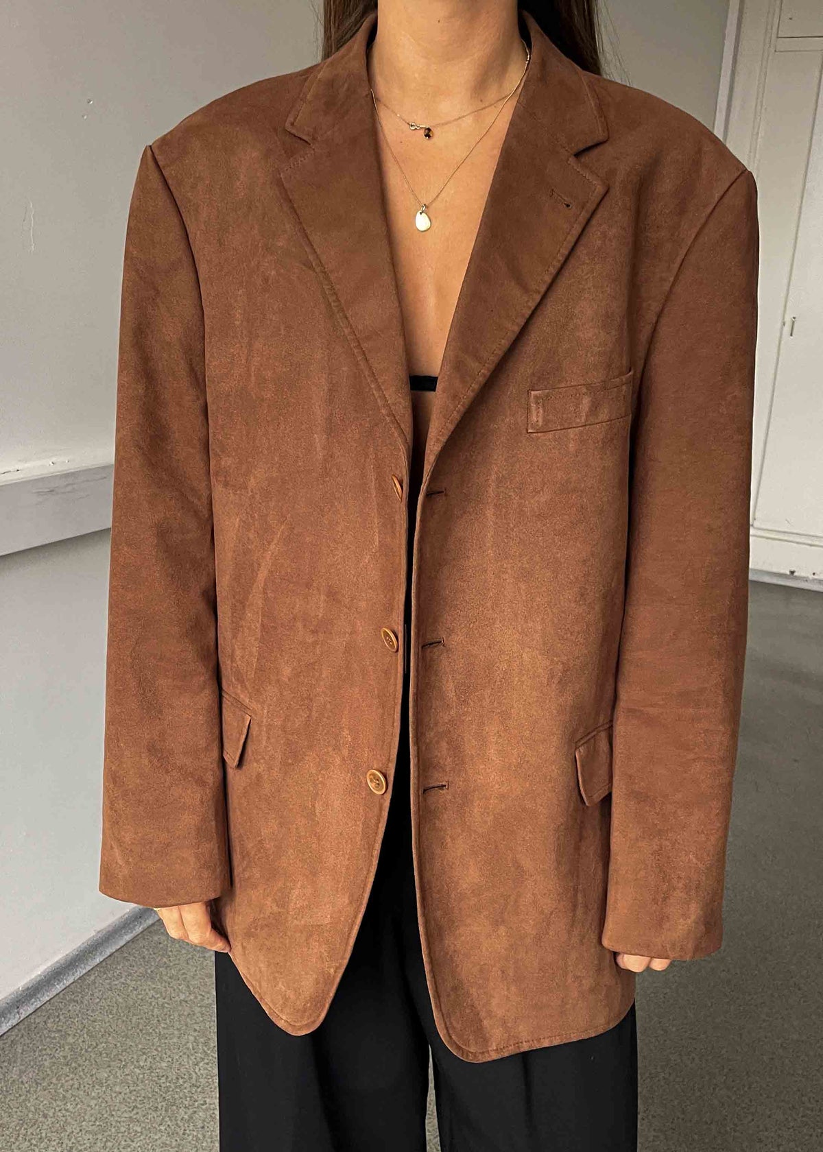 Vintage Brown Oversized Faux Suede Blazer
