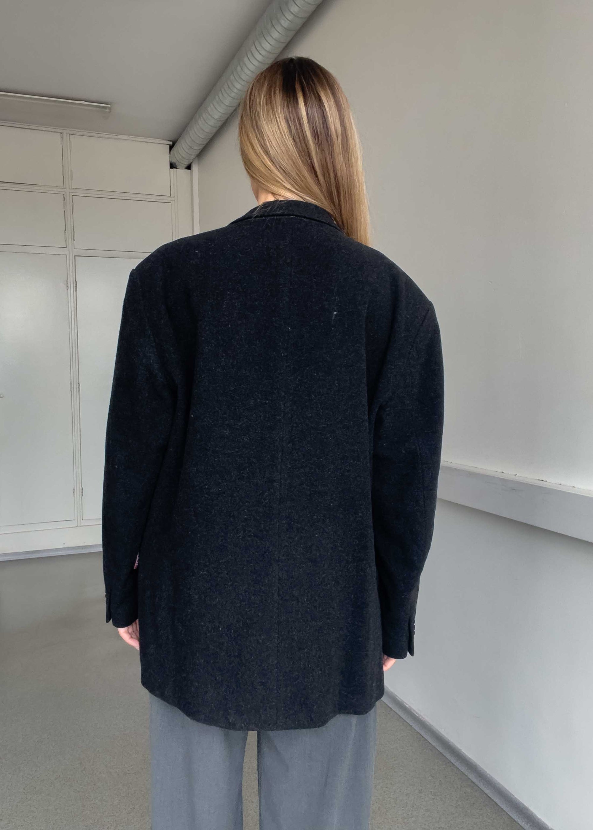 Vintage Grey Brushed Wool Oversized Blazer