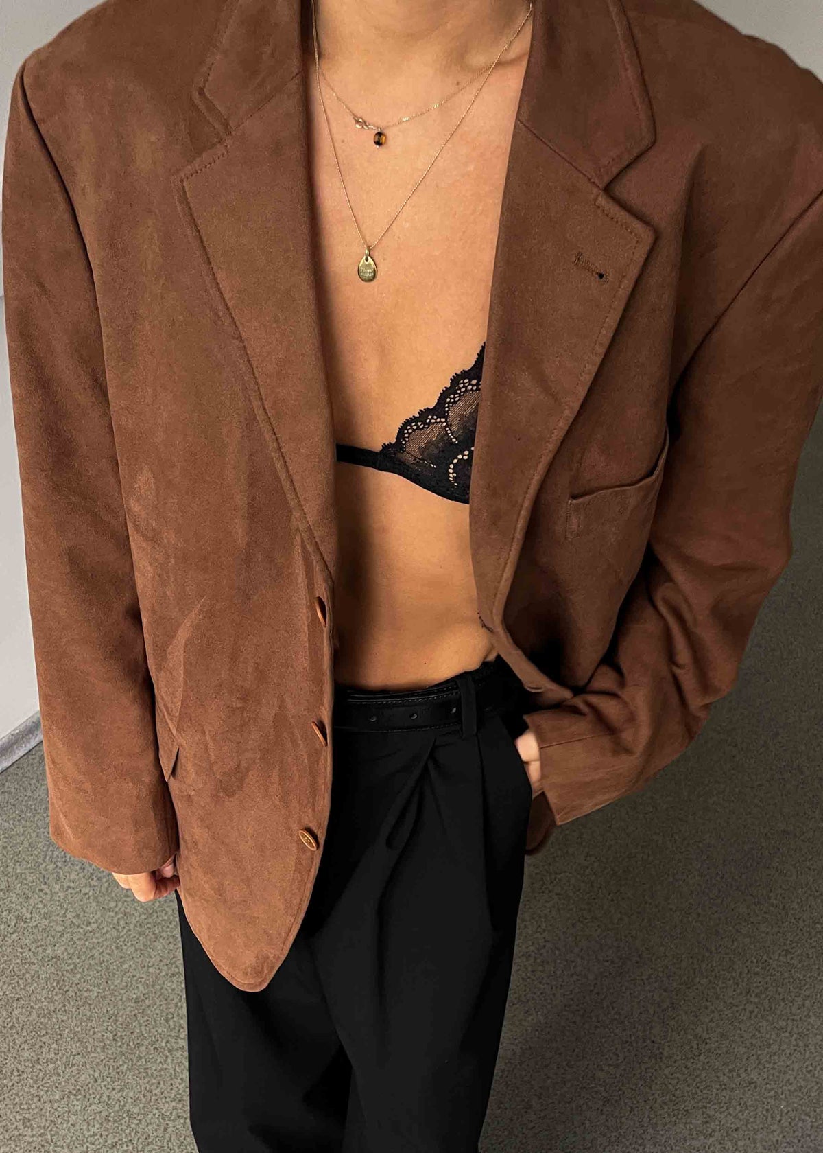 Vintage Brown Oversized Faux Suede Blazer