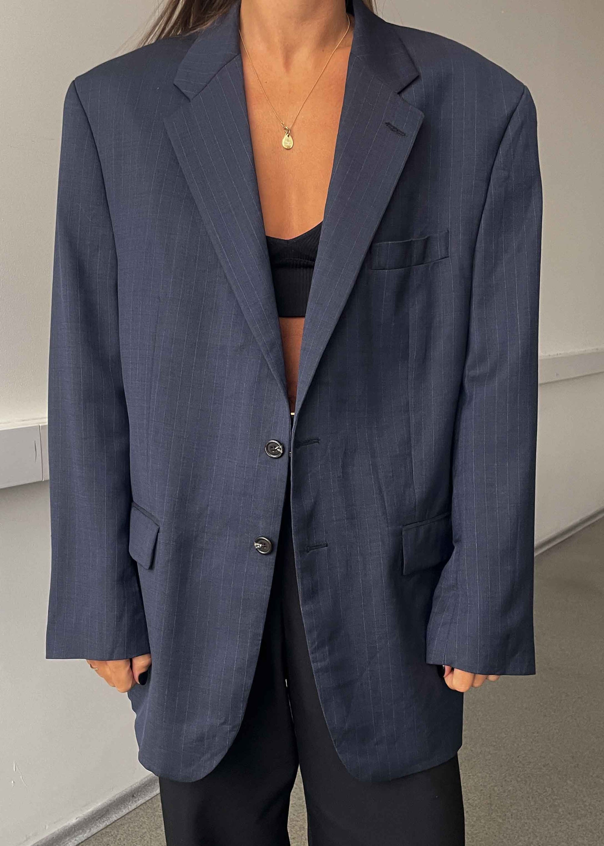 Vintage Blue Pinstripe Oversized Blazer Chaps by RALPH LAUREN
