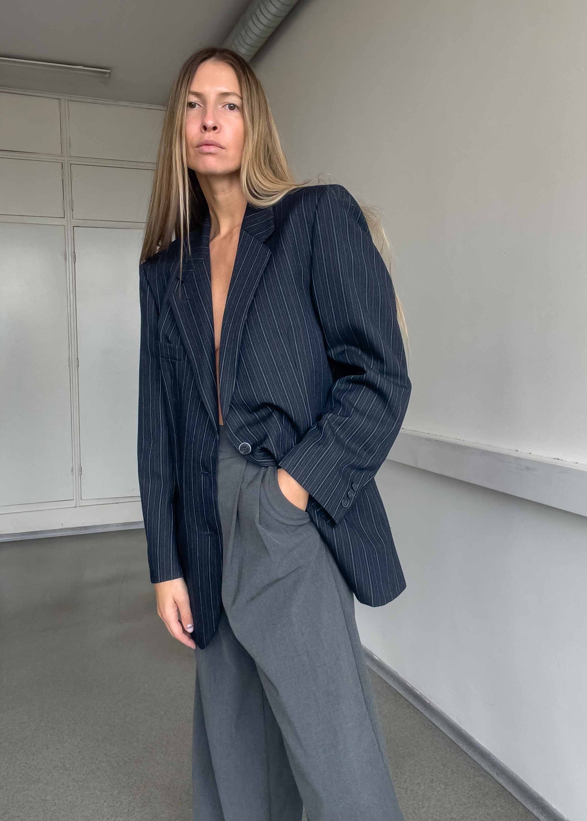 Vintage Blue Stripy Oversized Blazer
