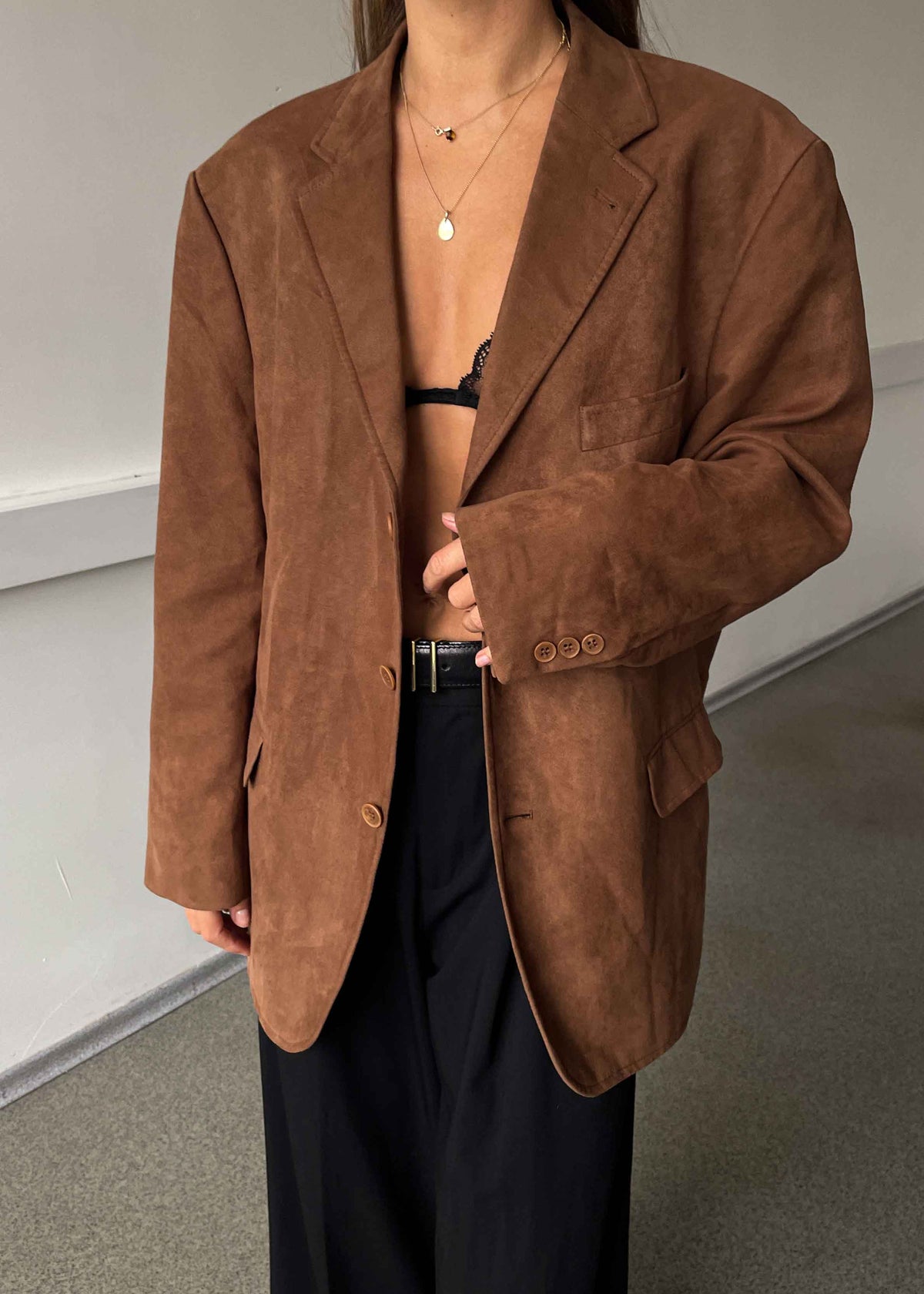 Vintage Brown Oversized Faux Suede Blazer