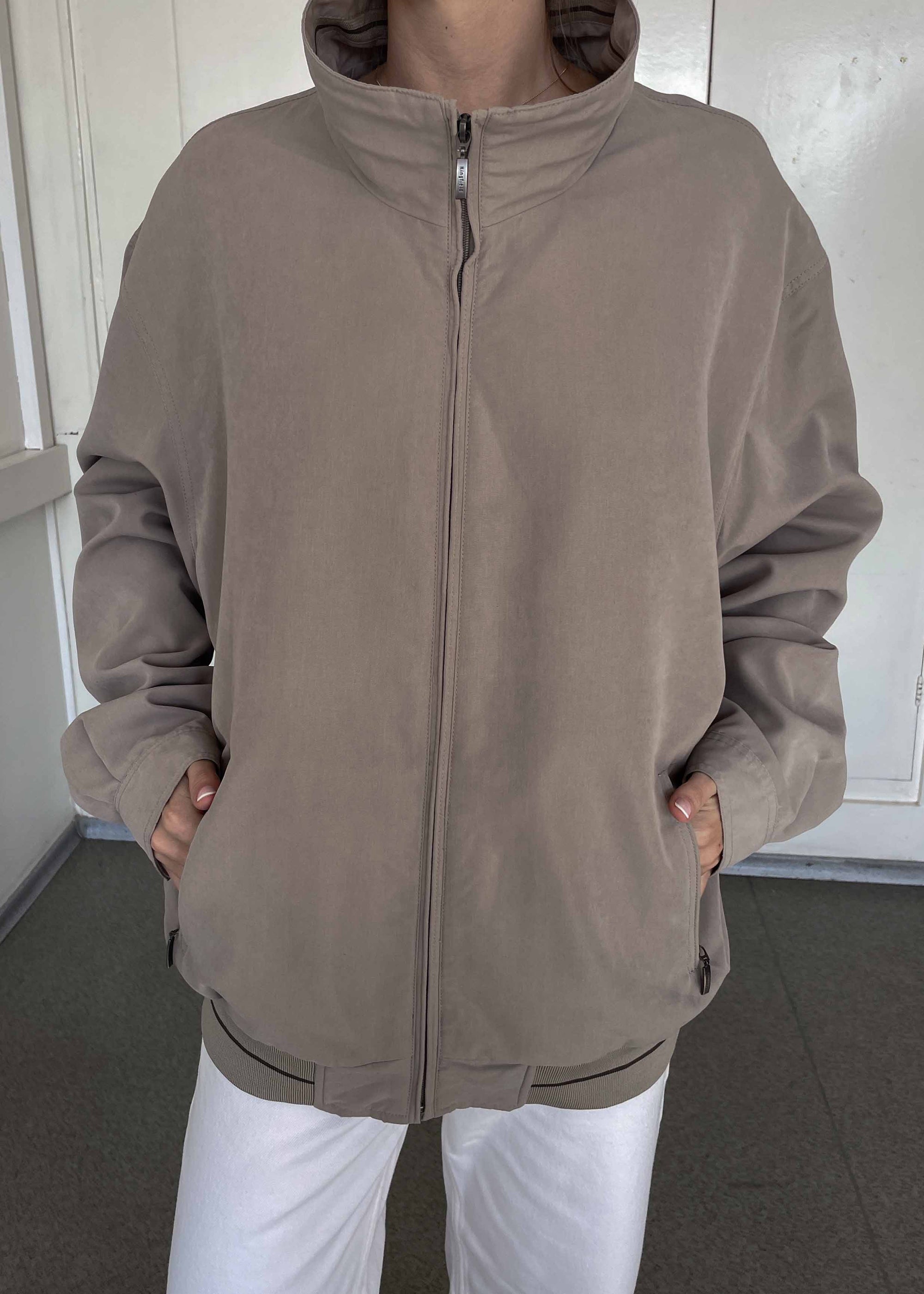 Vintage Grey Minimalist Bomber Jacket