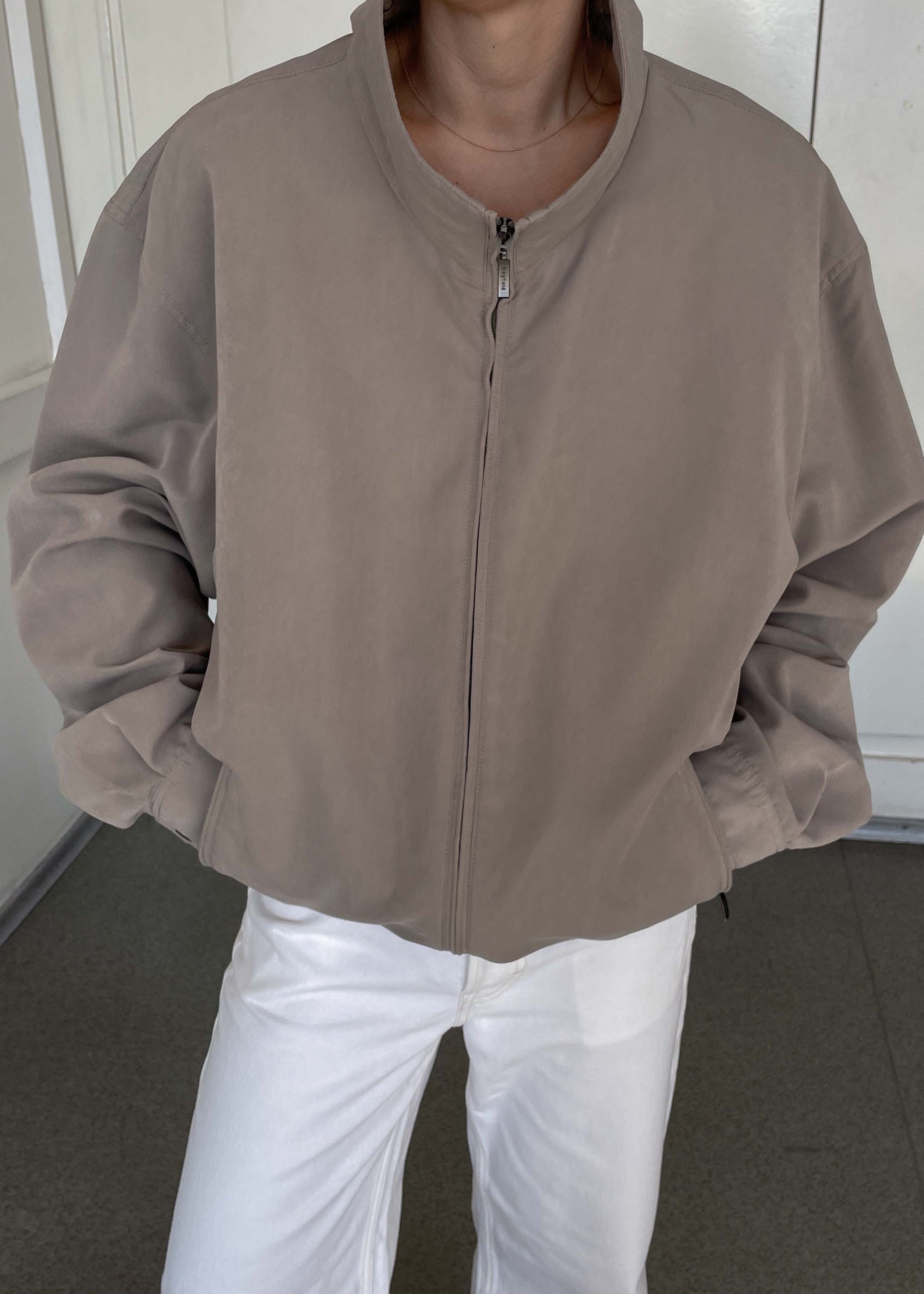 Vintage Grey Minimalist Bomber Jacket