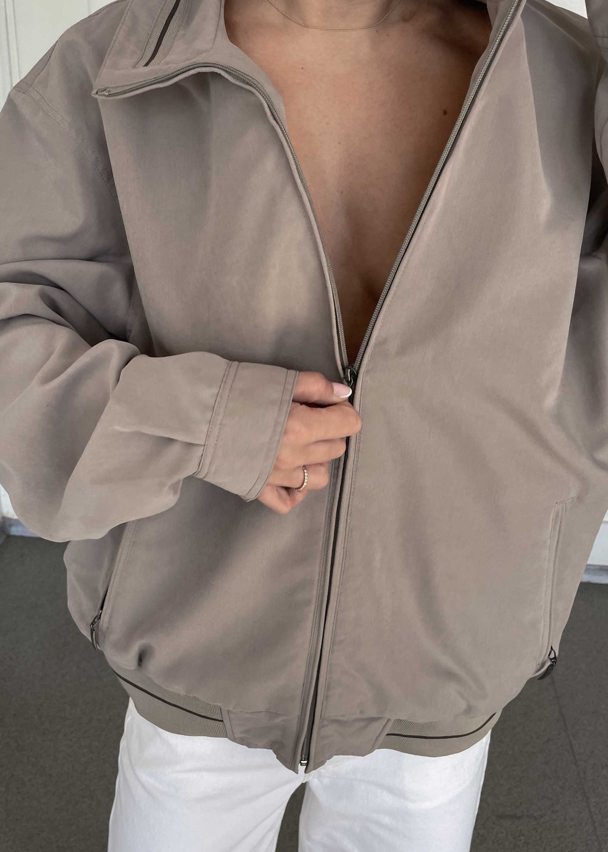 Vintage Grey Minimalist Bomber Jacket