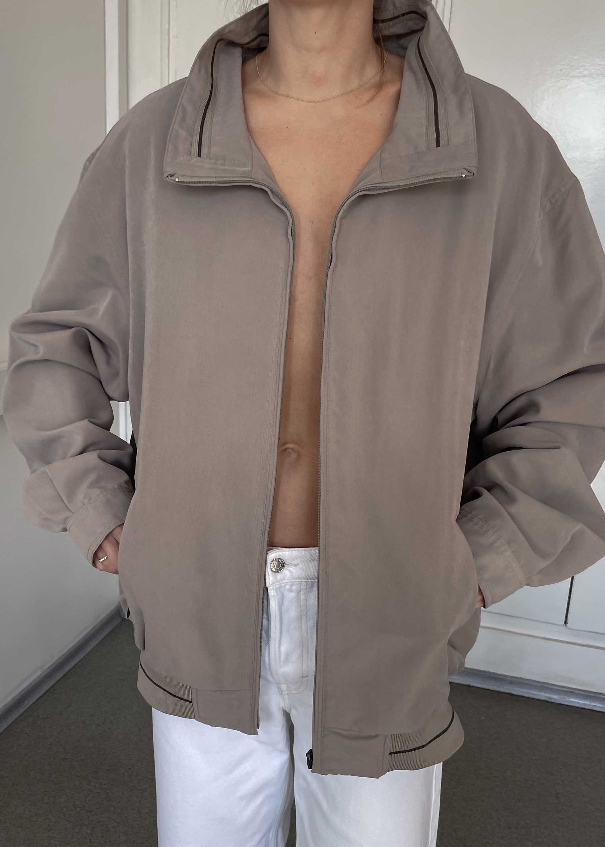 Vintage Grey Minimalist Bomber Jacket