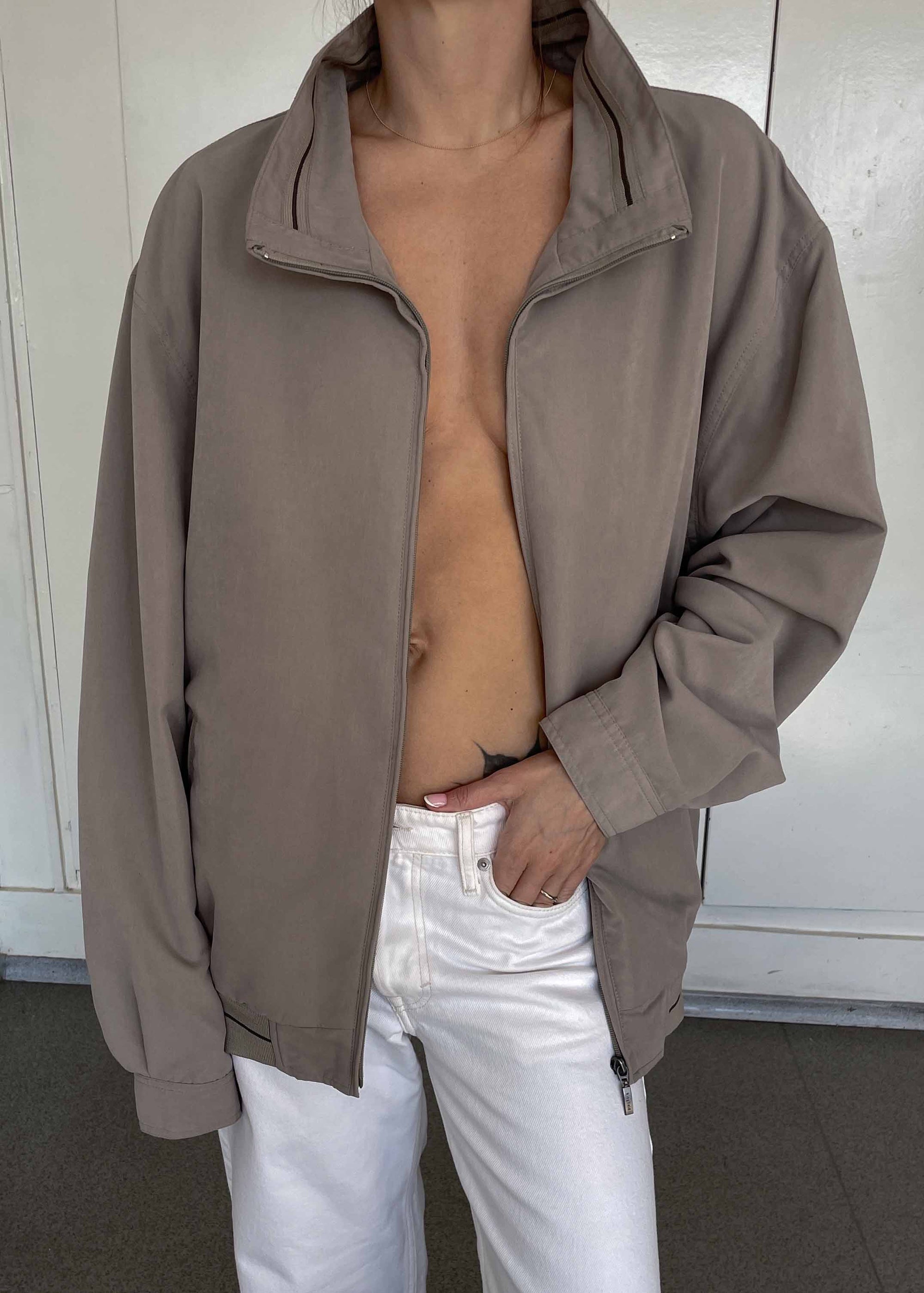 Vintage Grey Minimalist Bomber Jacket