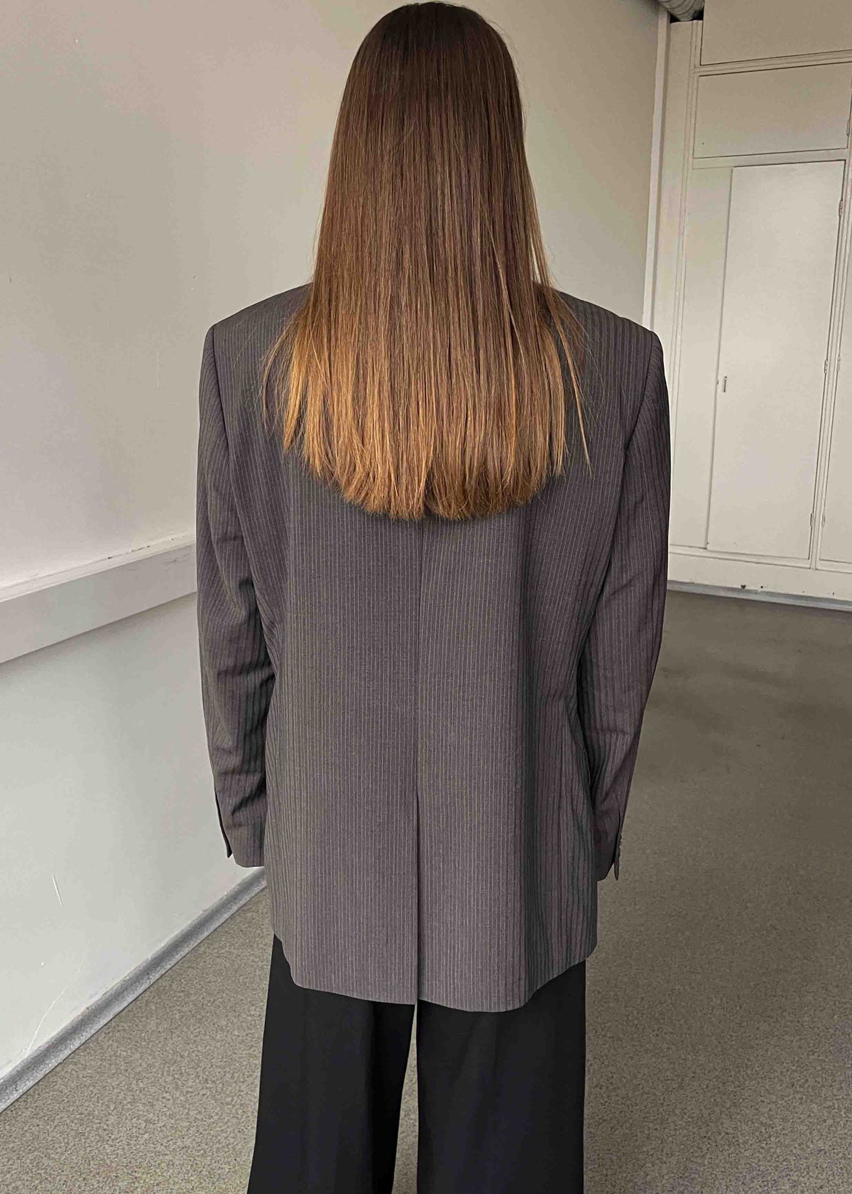 Vintage Warm Grey Stripped Oversized Blazer