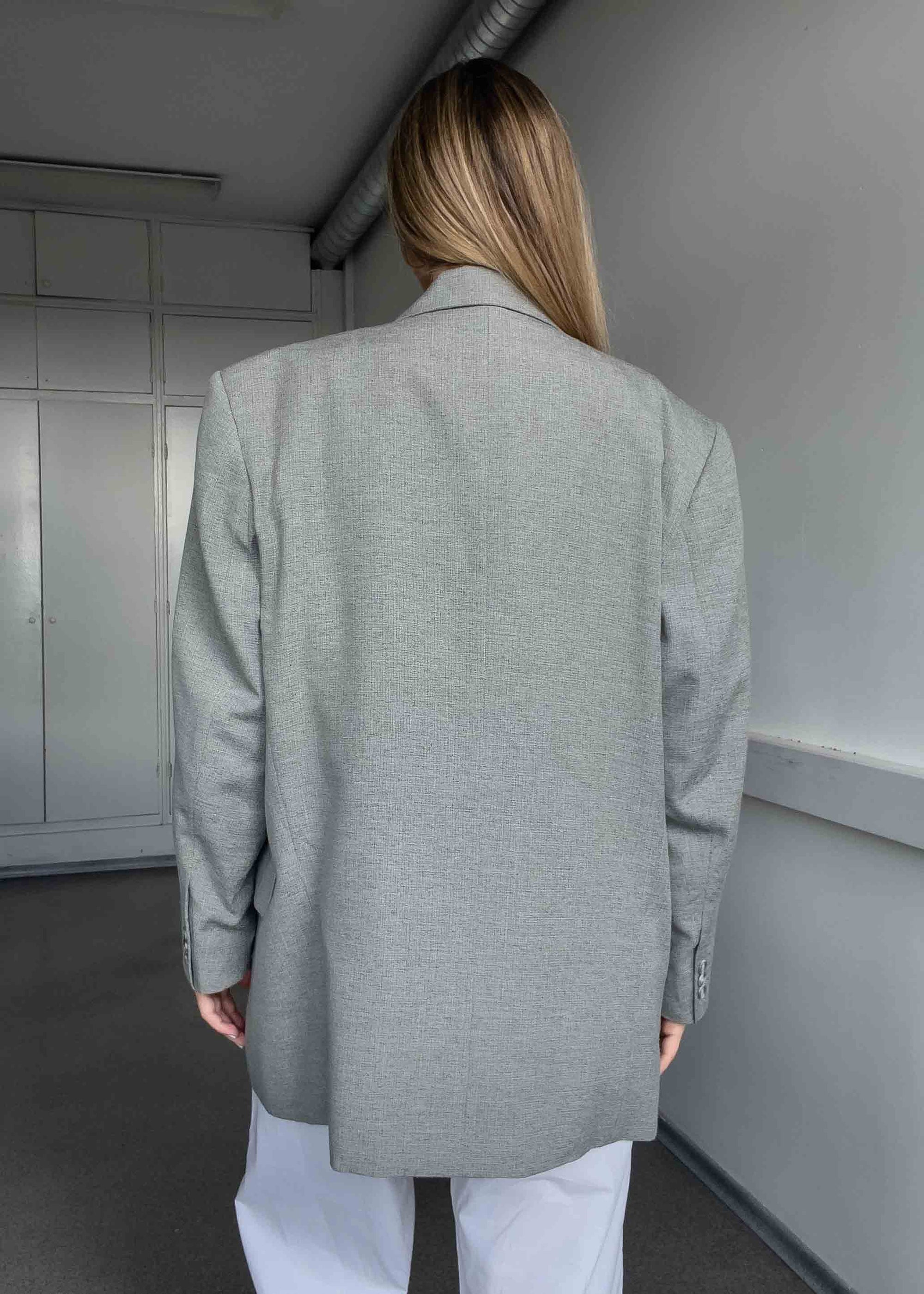 Vintage Light Grey Patterned Oversized Blazer