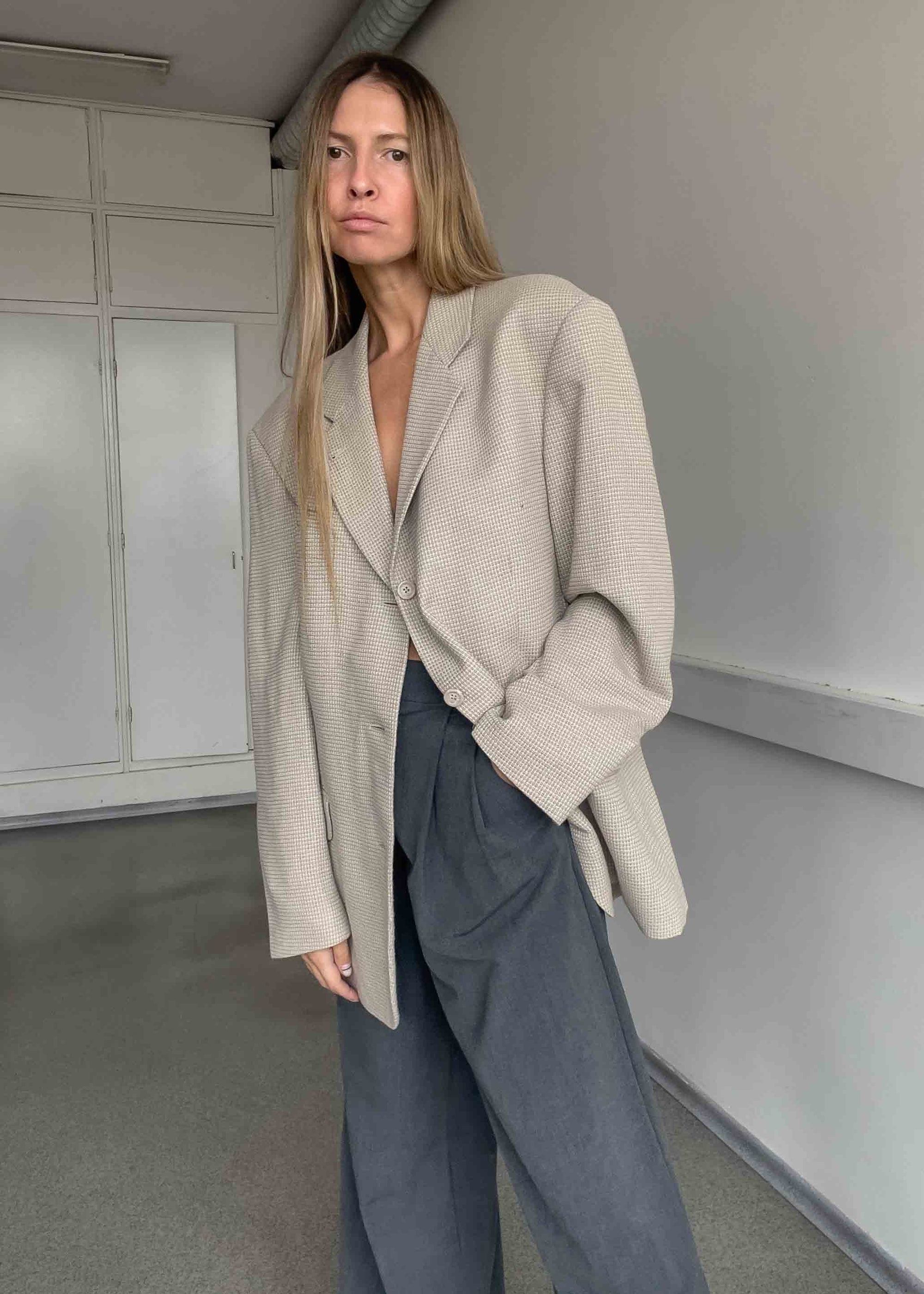 Vintage Warm Grey Oversized Blazer
