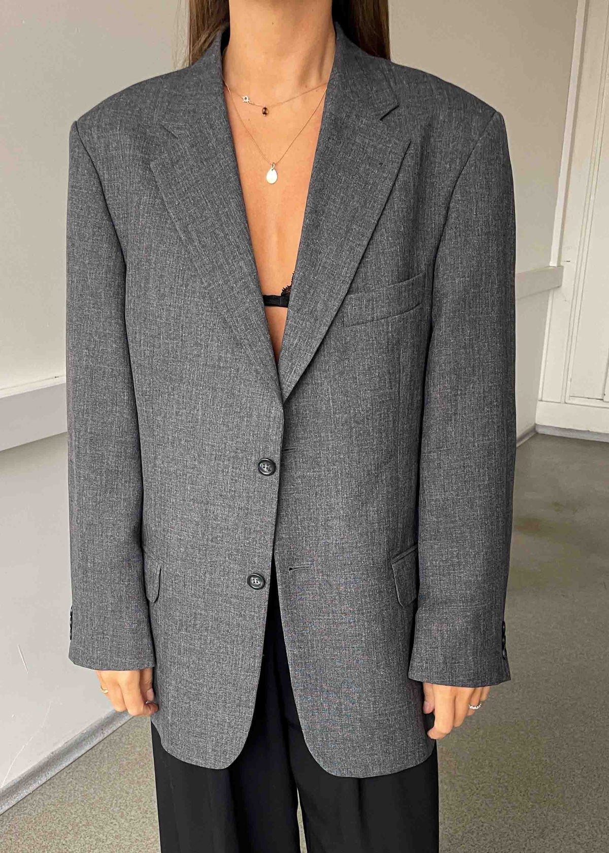 Vintage Grey Patterned Oversized Blazer by BATISTINI