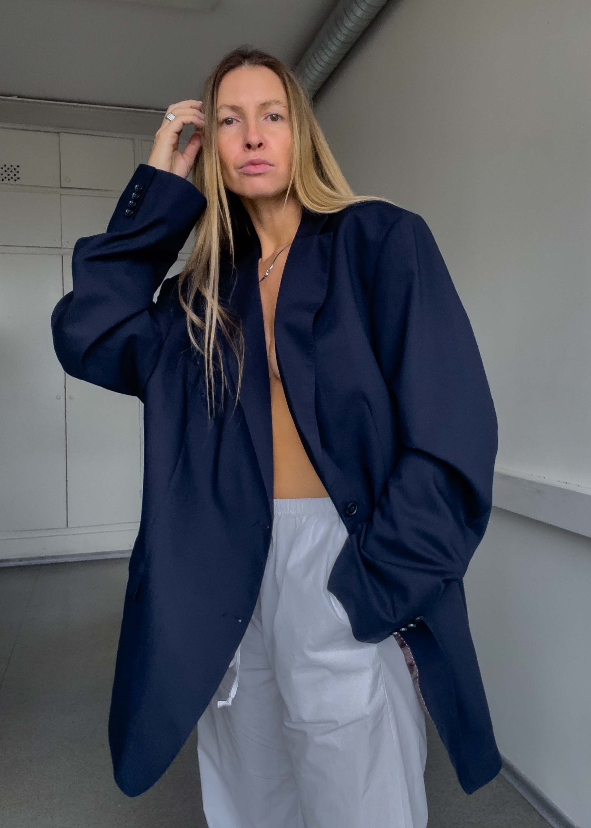 Vintage Navy Blue Oversized 100% WOOL Blazer