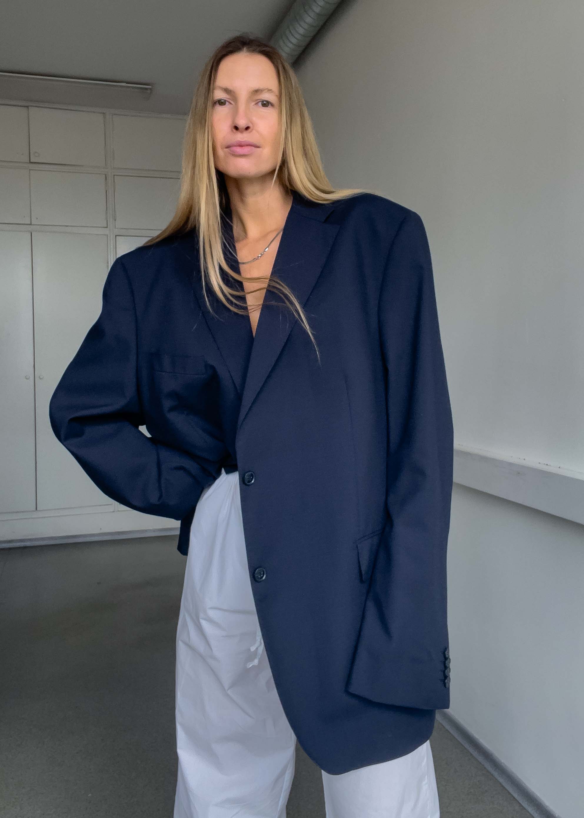 Vintage Navy Blue Oversized 100% WOOL Blazer