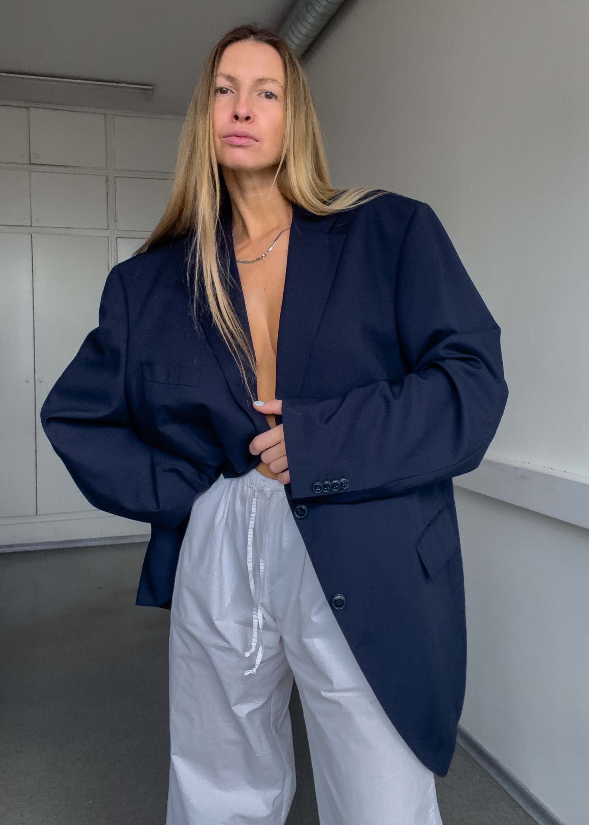 Vintage Navy Blue Oversized 100% WOOL Blazer