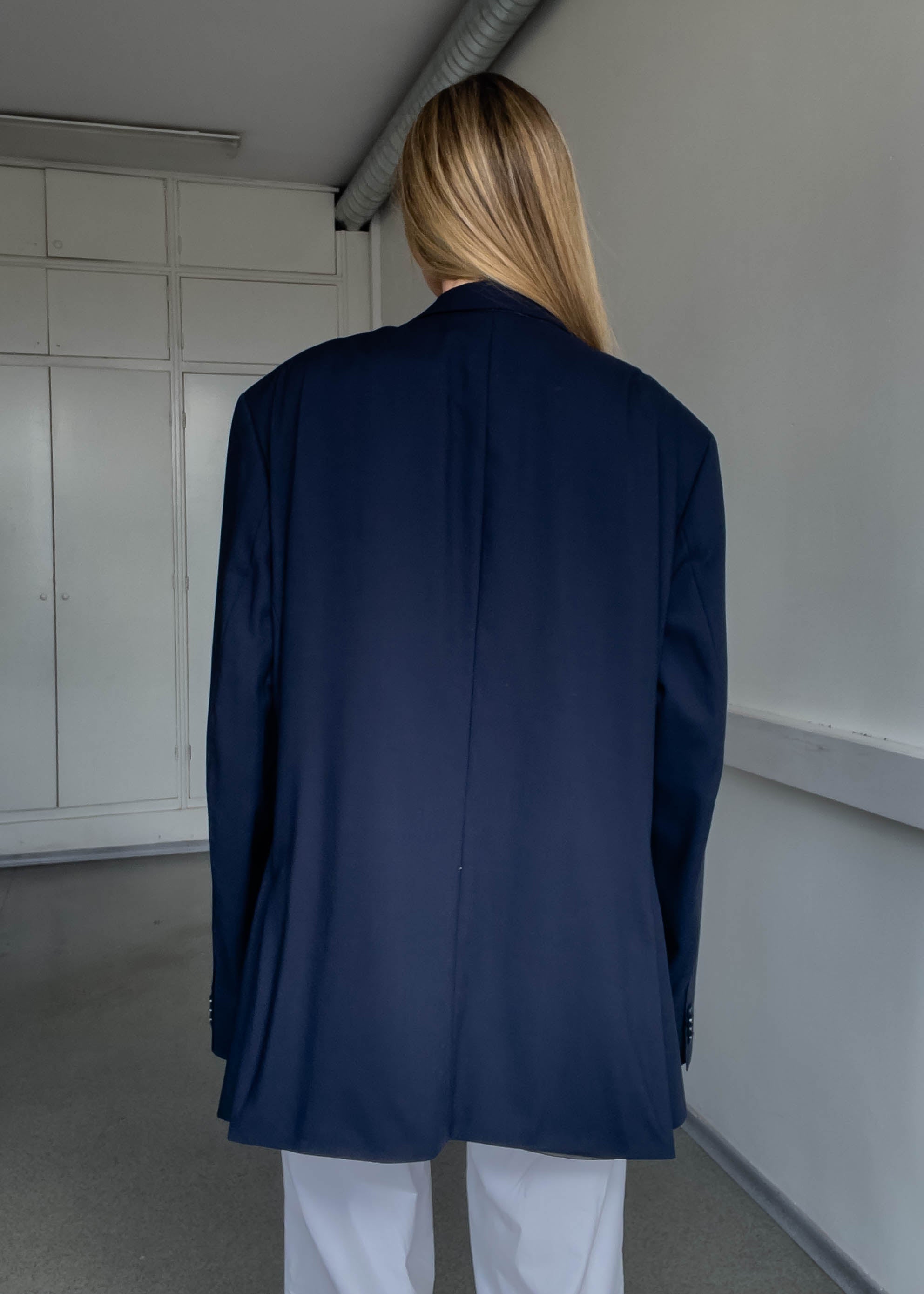 Vintage Navy Blue Oversized 100% WOOL Blazer