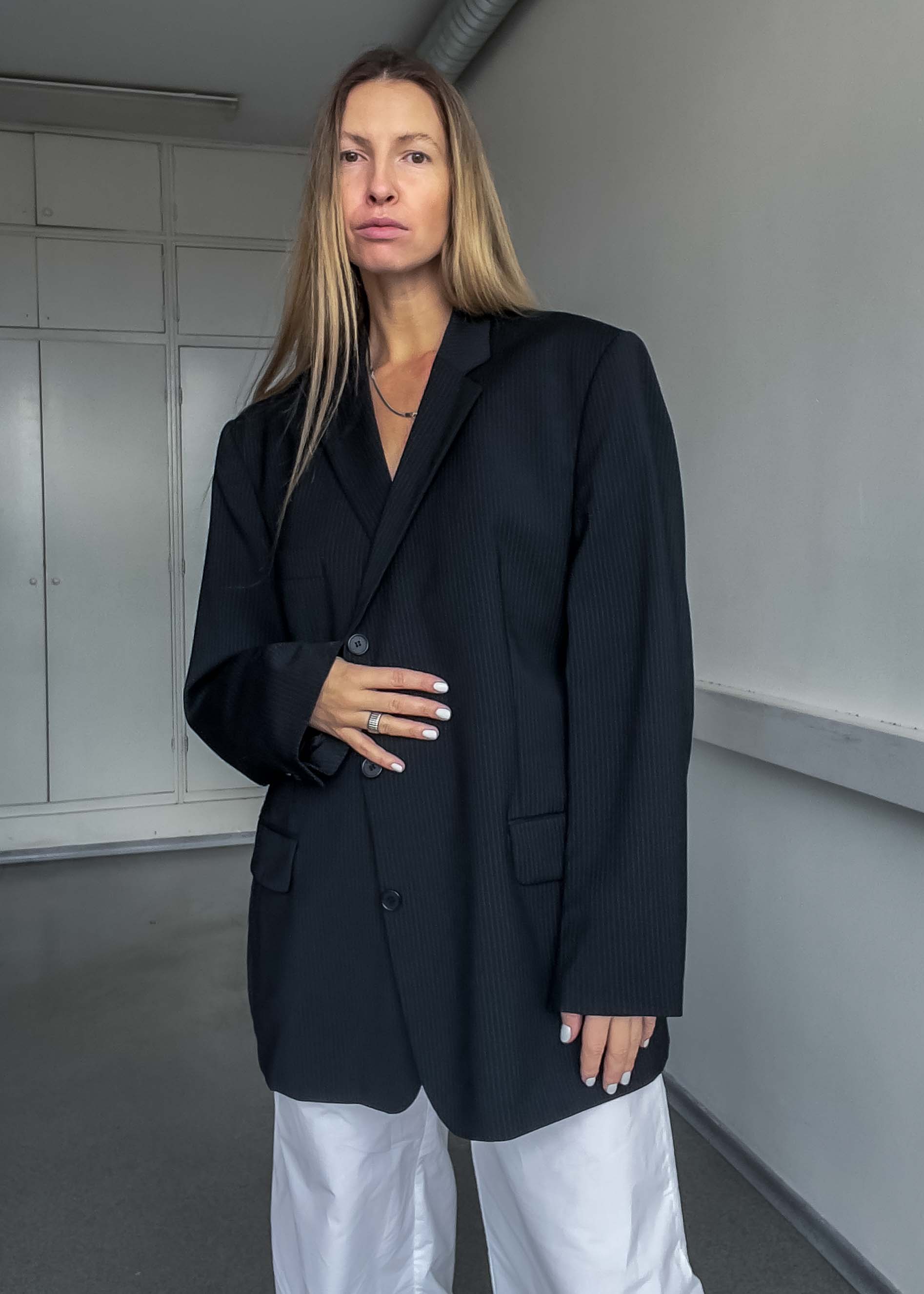 Vintage Black Striped Oversized Blazer