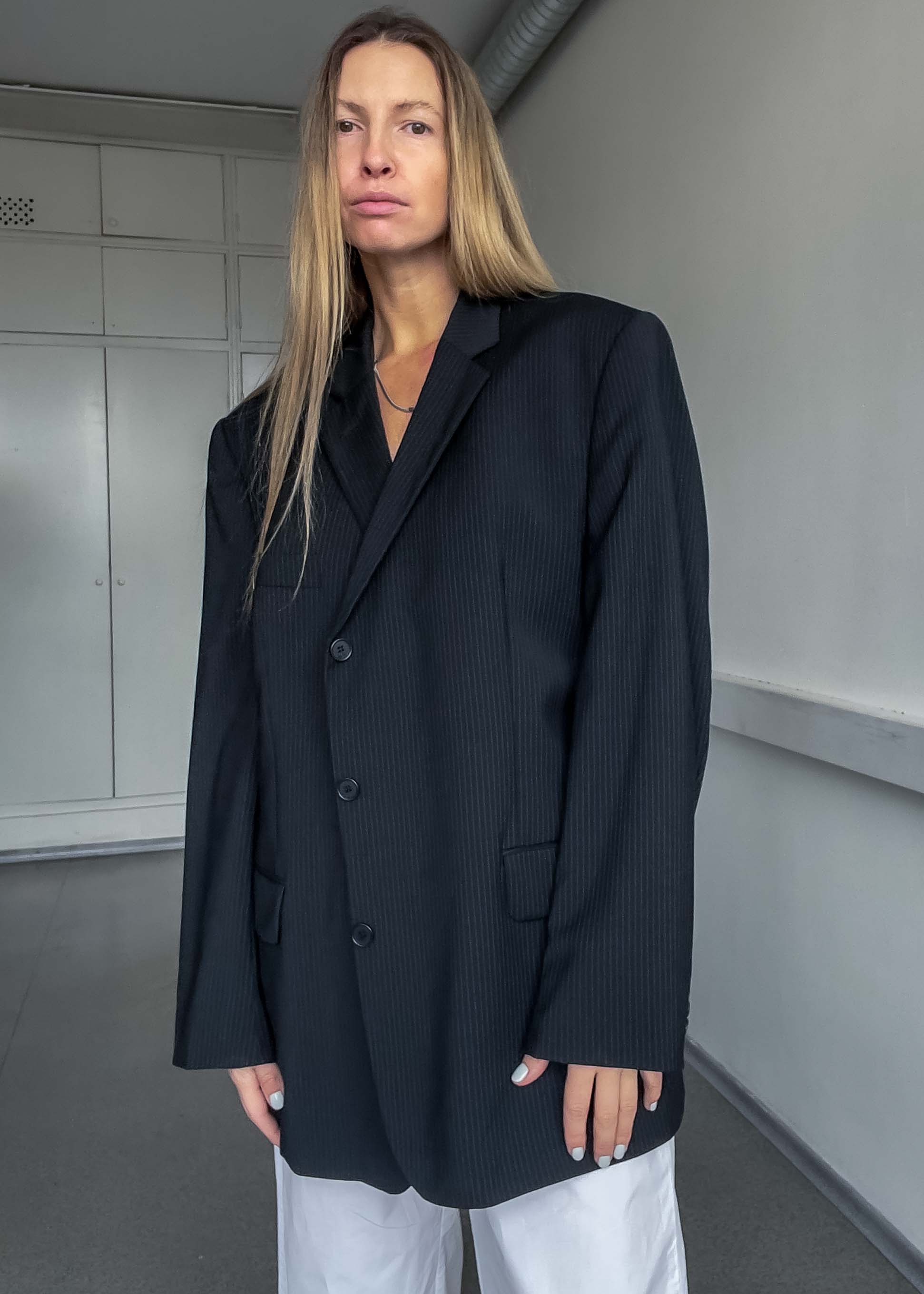 Vintage Black Striped Oversized Blazer