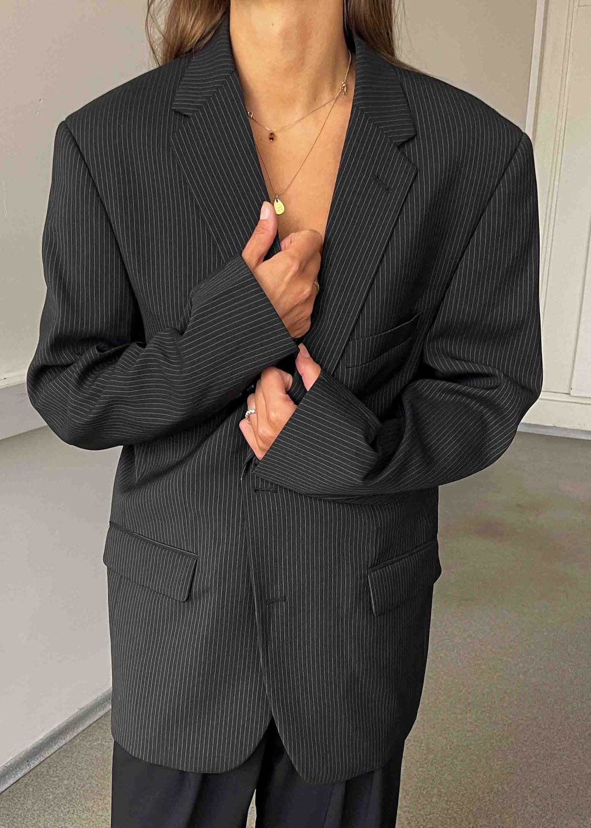 Vintage Black Stripped Oversized Blazer