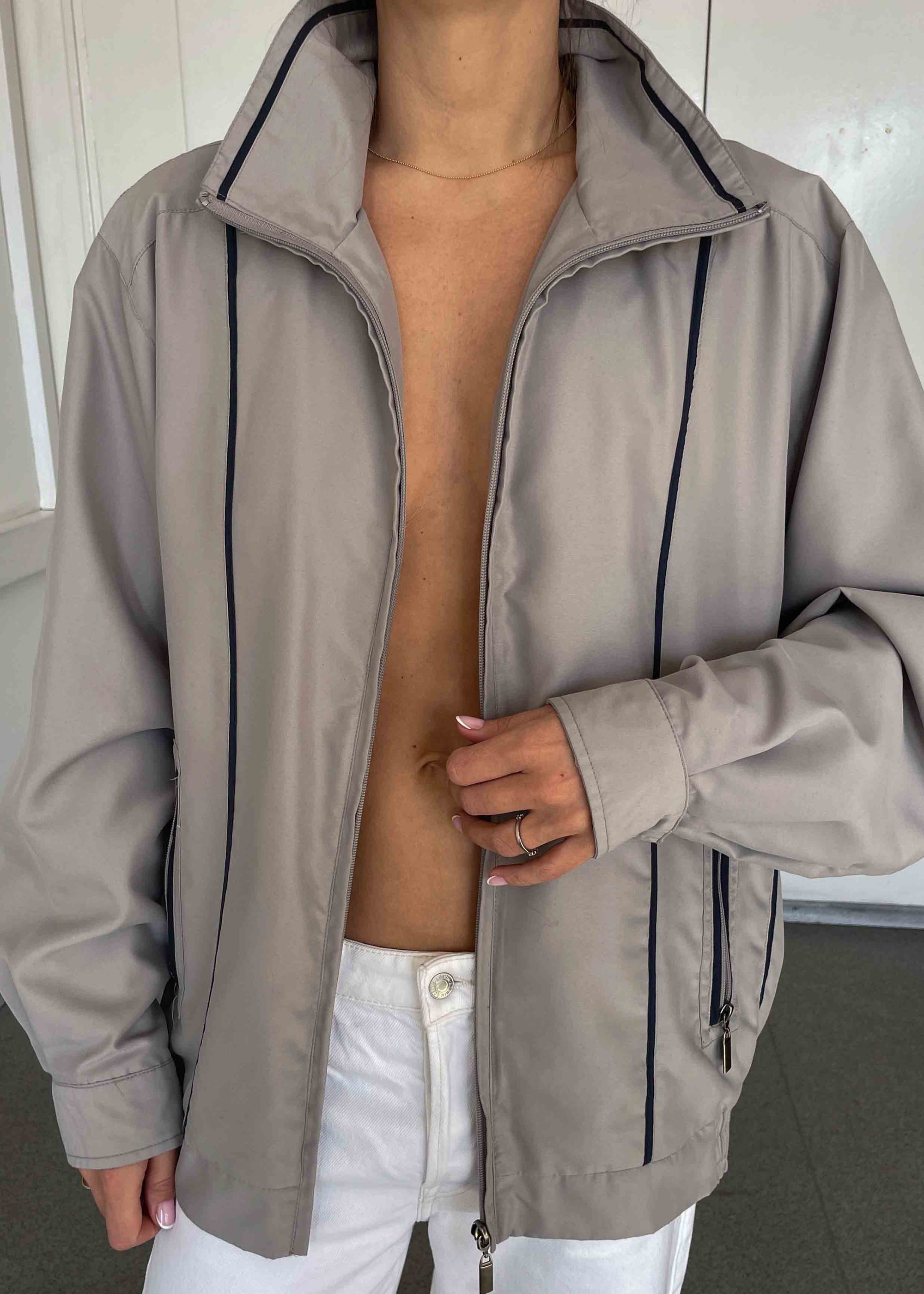 Vintage Grey-Blue Bomber Jacket – Zip Closure