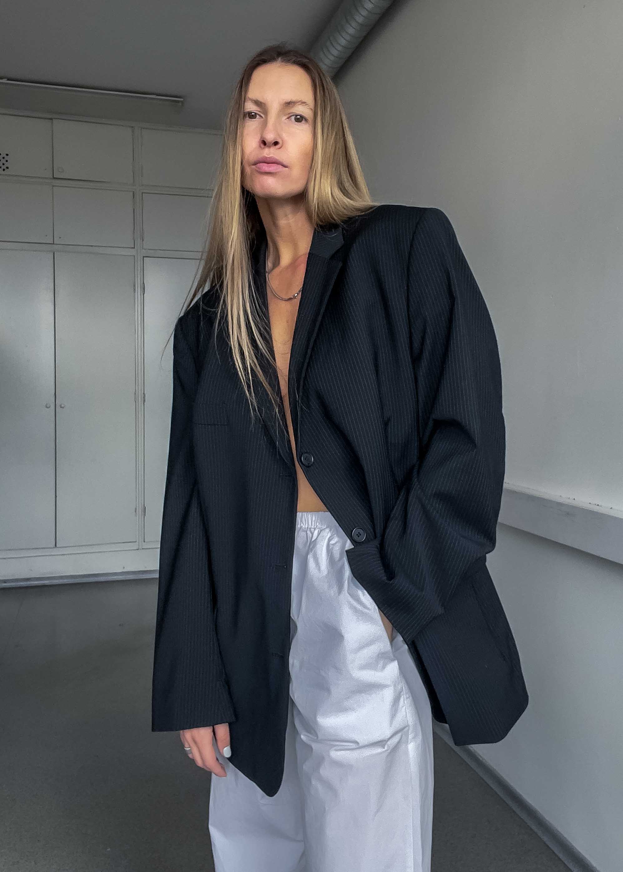 Vintage Black Striped Oversized Blazer