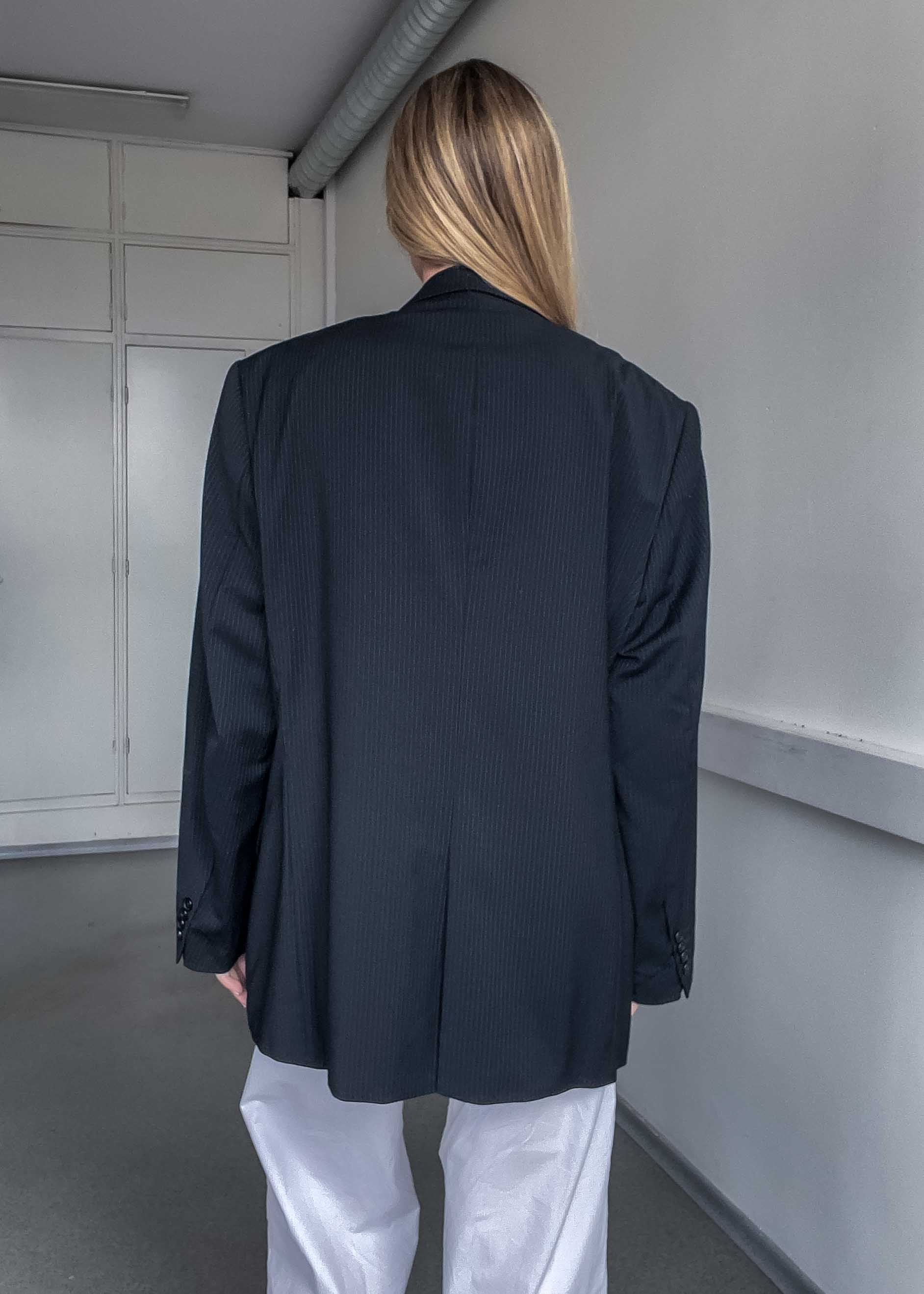 Vintage Black Striped Oversized Blazer