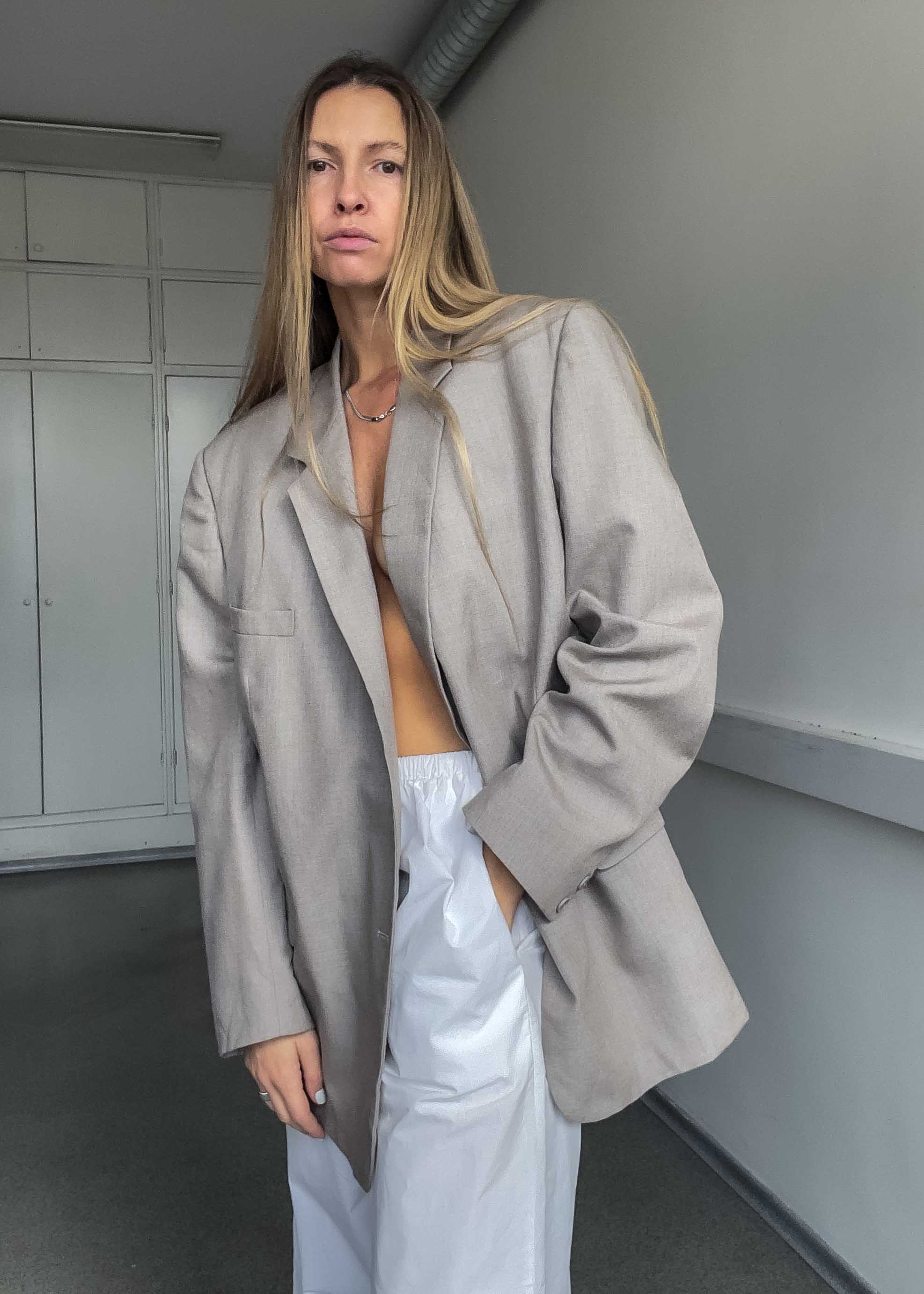 Vintage Warm Grey Oversized Blazer