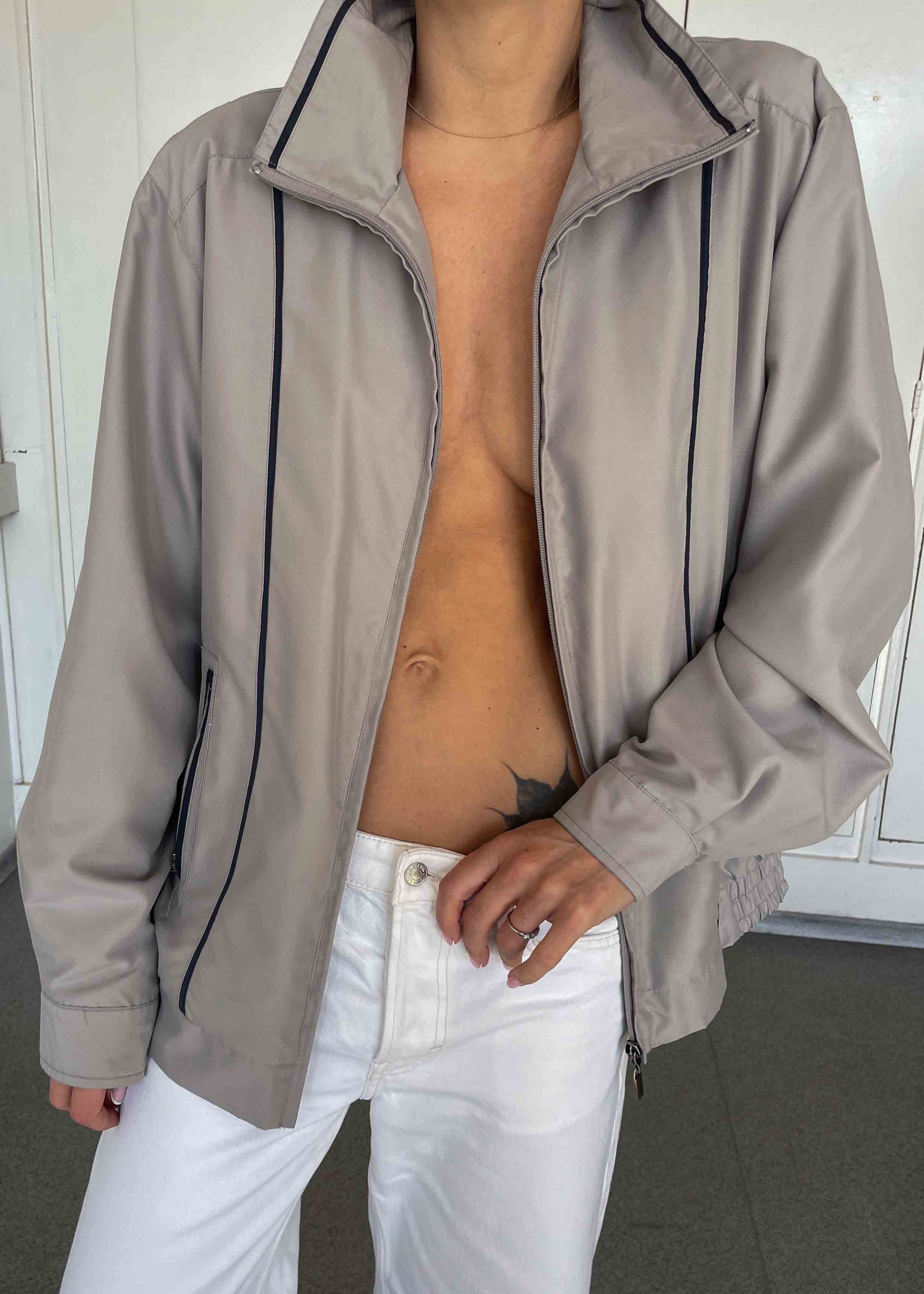 Vintage Grey-Blue Bomber Jacket – Zip Closure