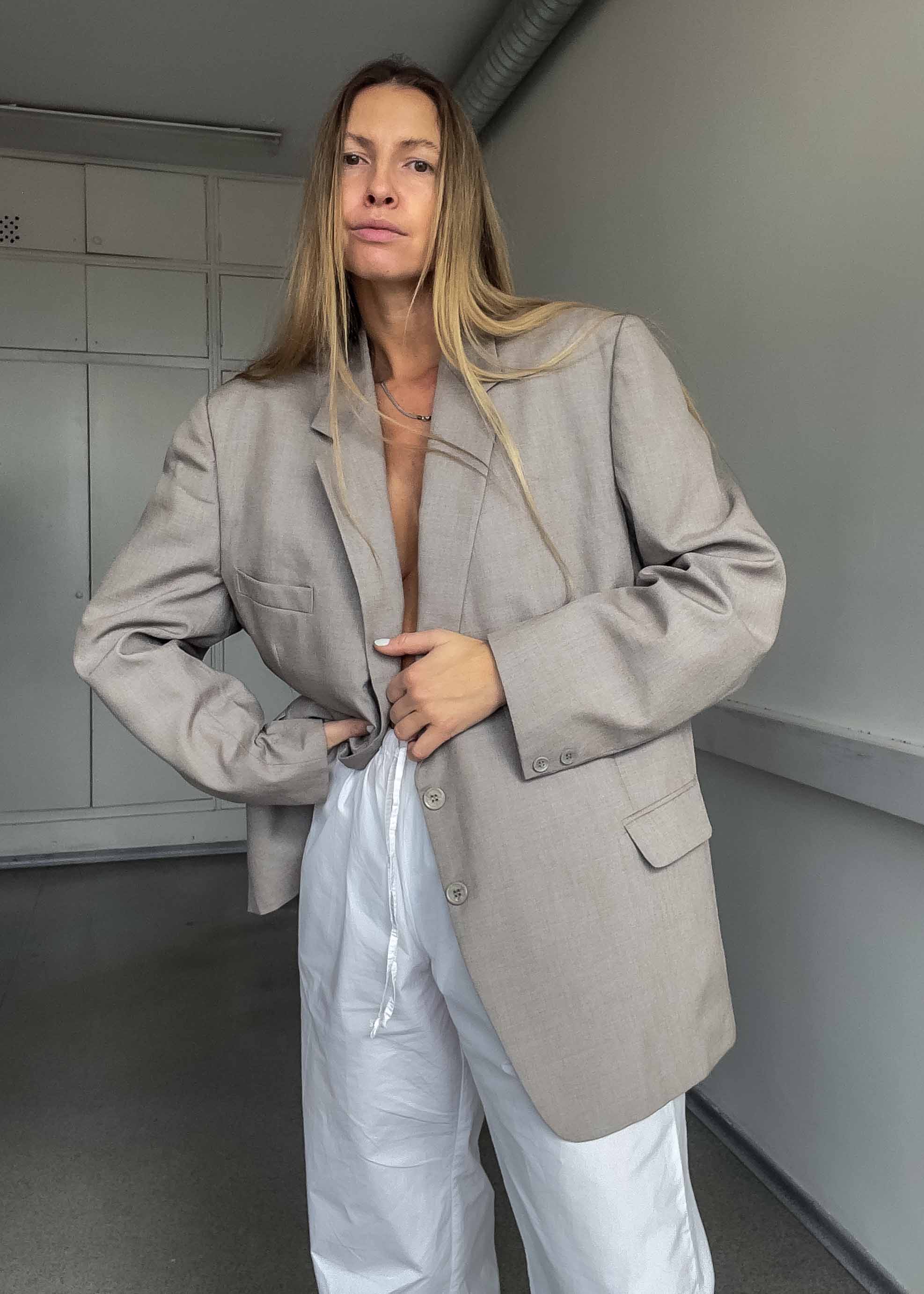 Vintage Warm Grey Oversized Blazer