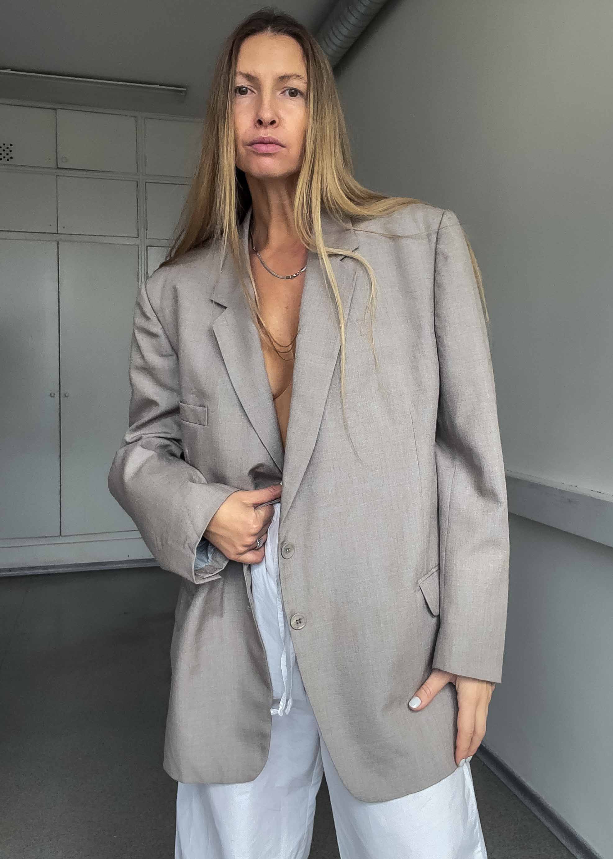 Vintage Warm Grey Oversized Blazer