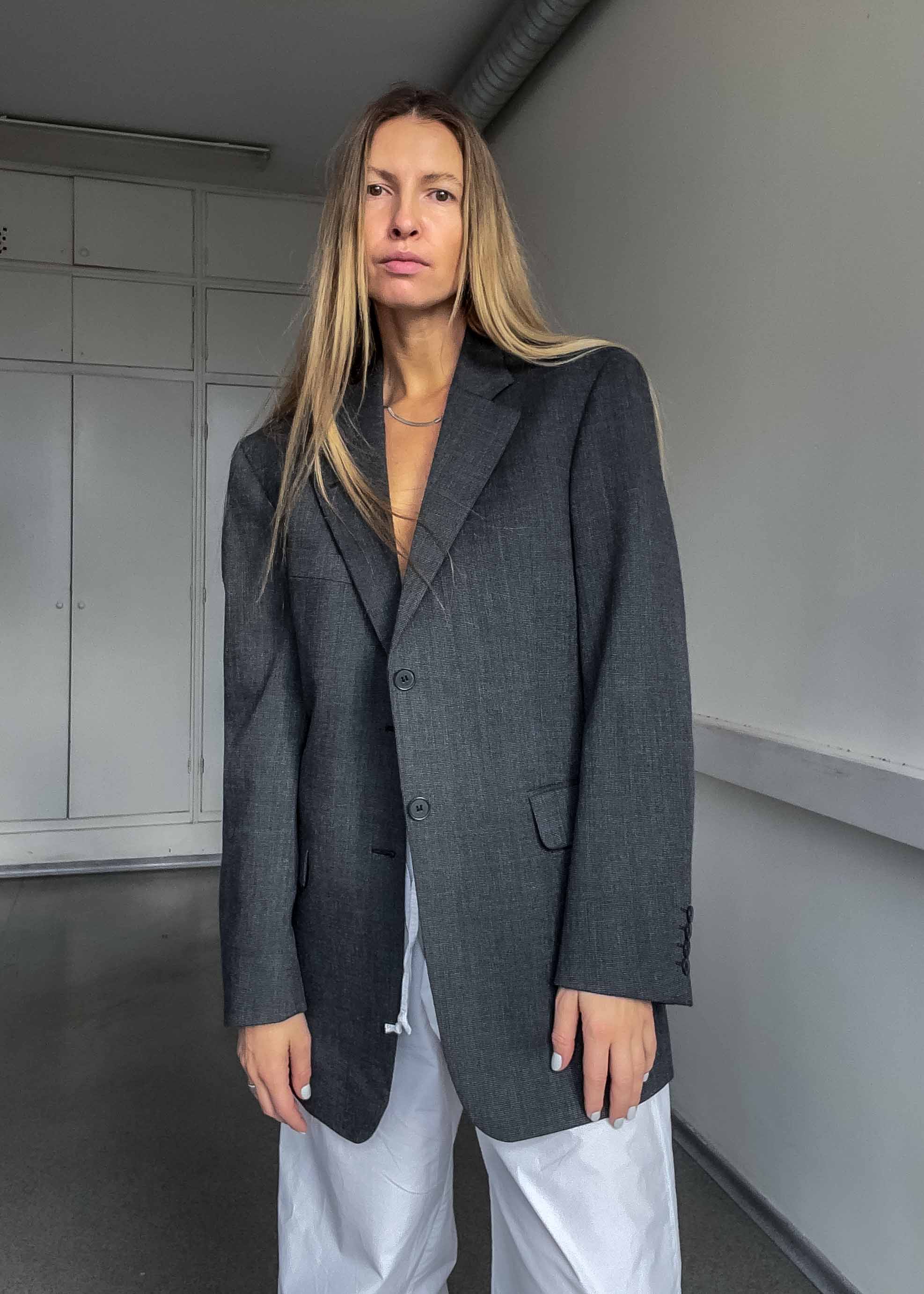 Vintage Grey Patterned Oversized Blazer