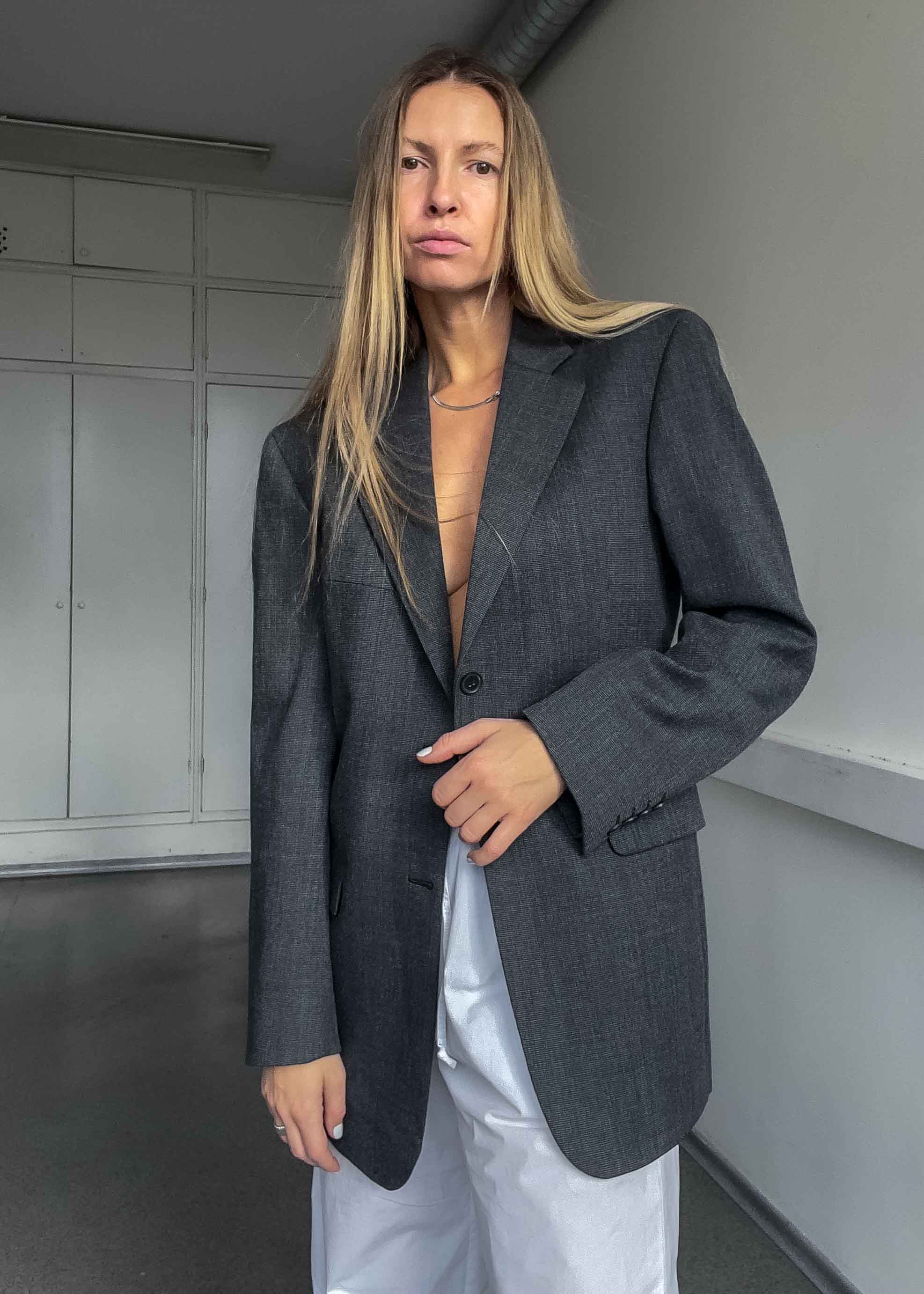 Vintage Grey Patterned Oversized Blazer