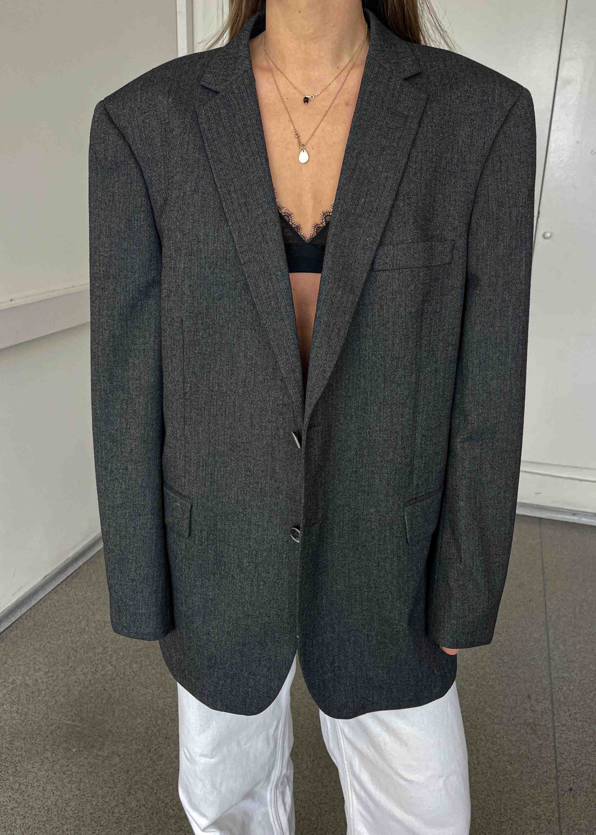Vintage Grey Patterned Oversized Blazer