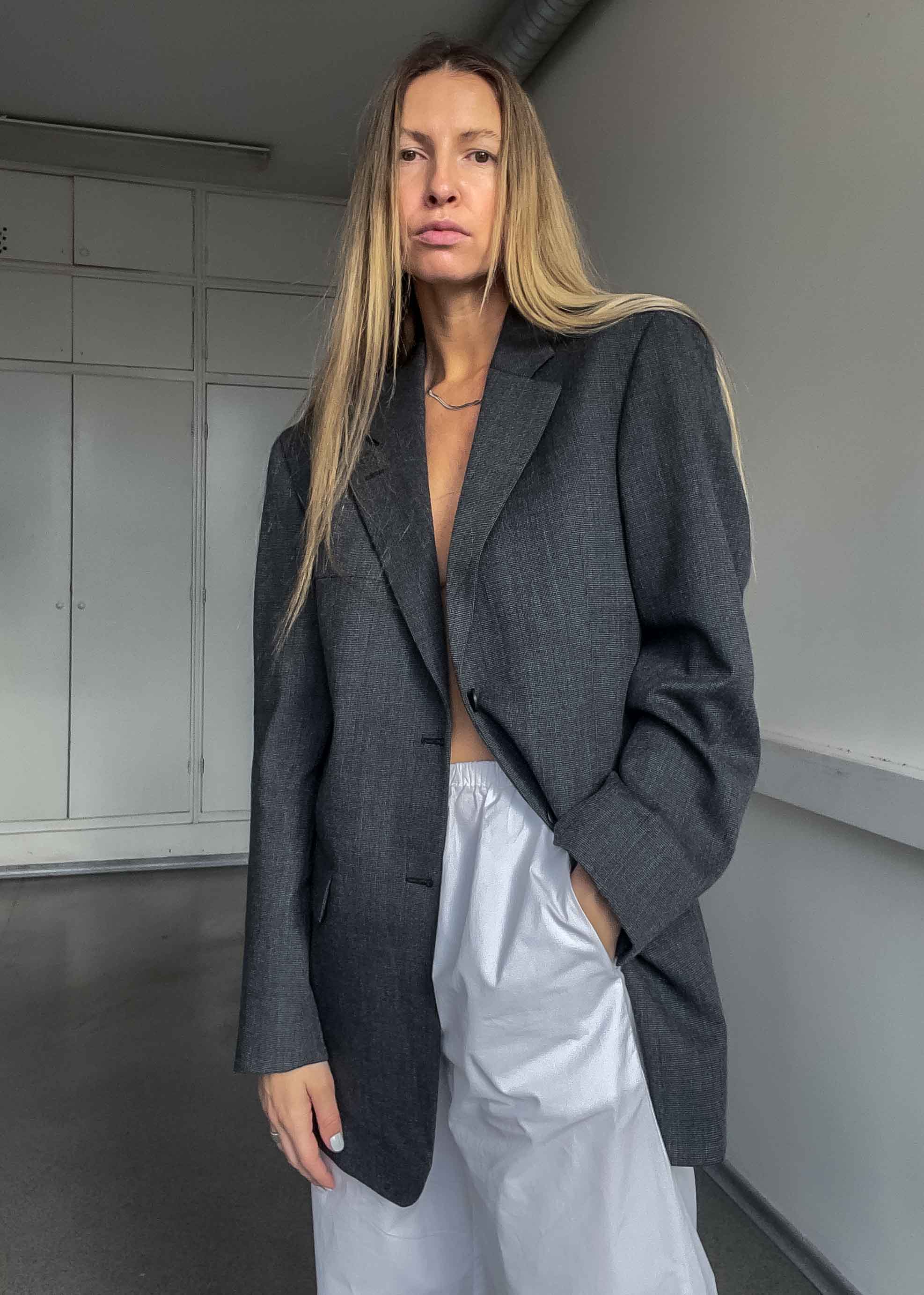 Vintage Grey Patterned Oversized Blazer