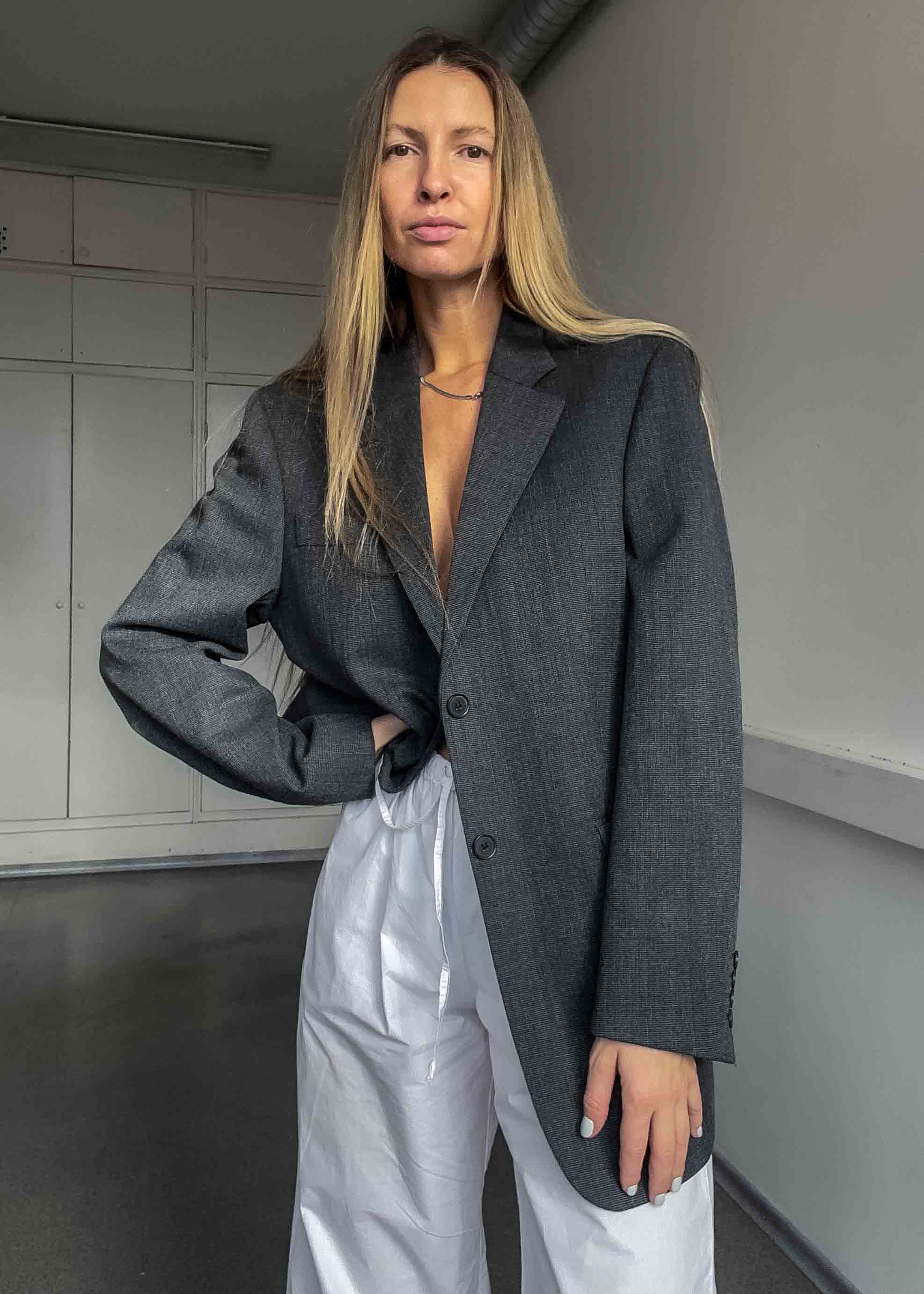 Vintage Grey Patterned Oversized Blazer