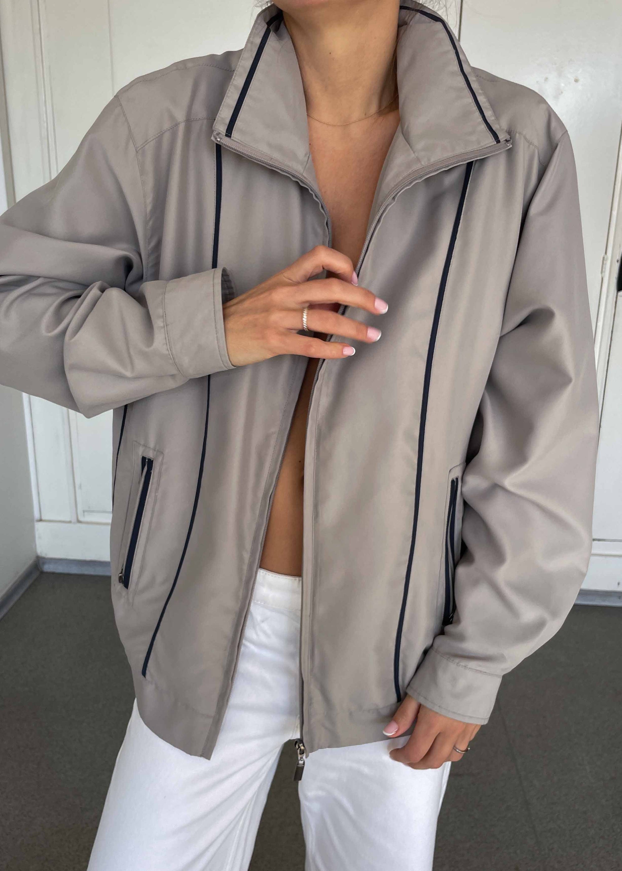 Vintage Grey-Blue Bomber Jacket – Zip Closure