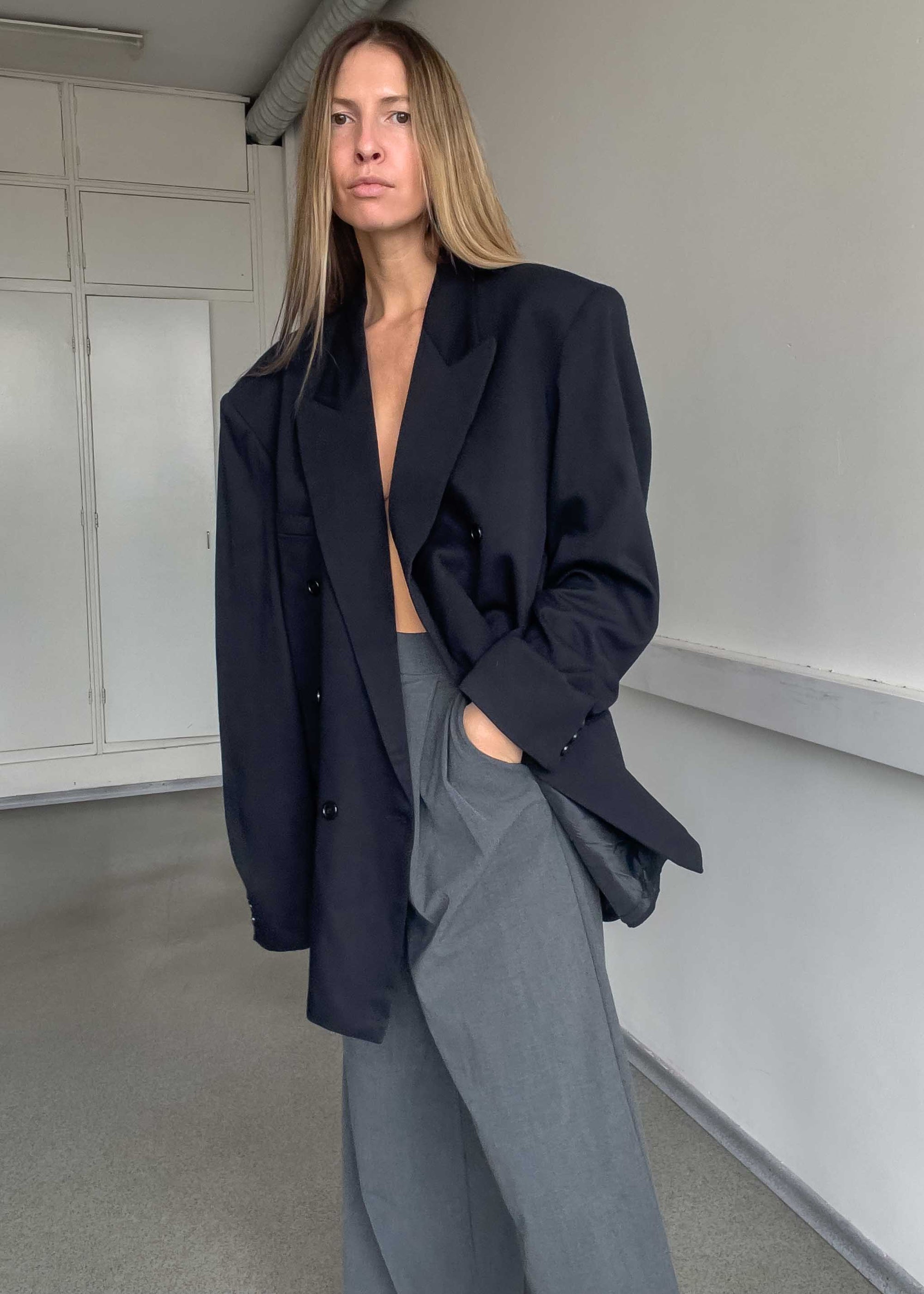 Vintage Black Oversized Double Breasted Blazer